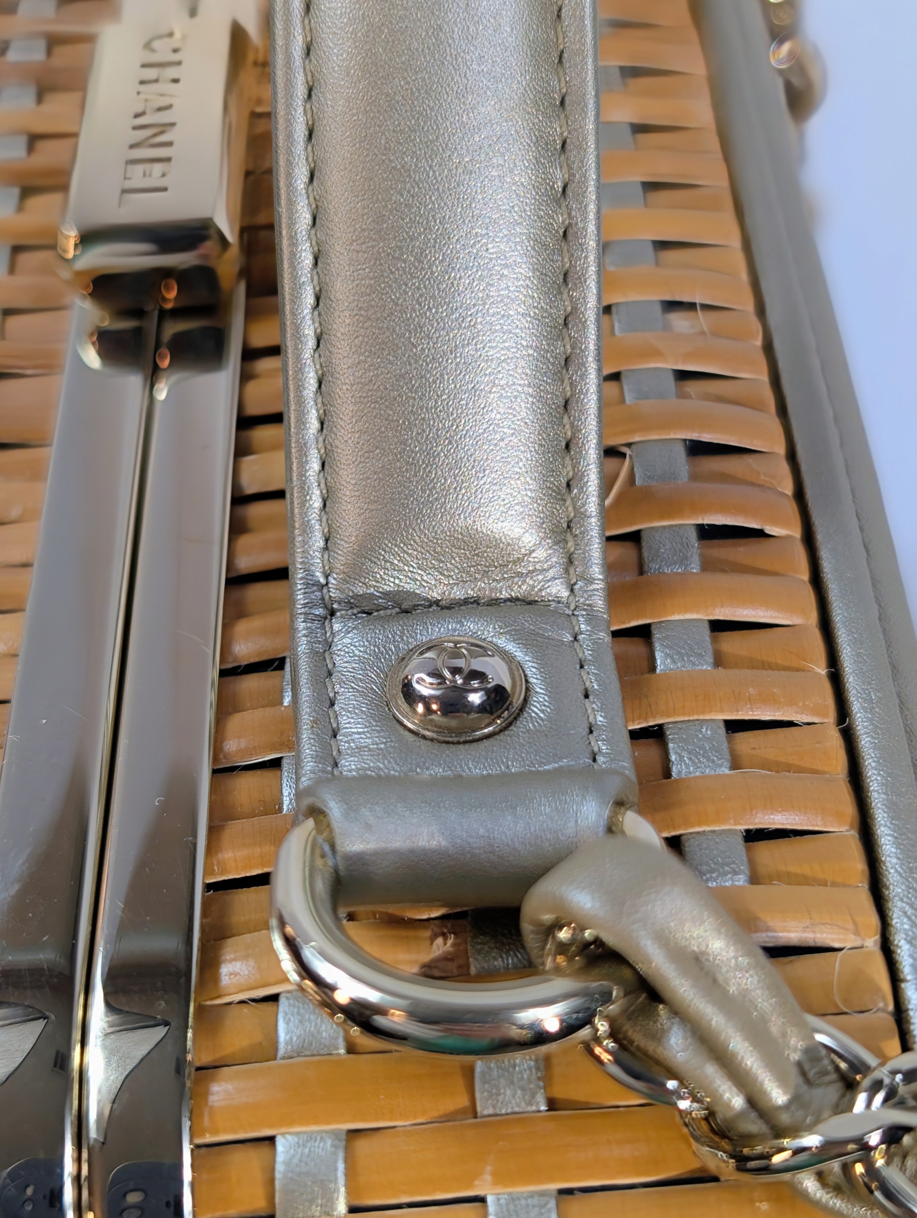 Chanel Rare Box Bag in Woven Rattan and Champaign Gold Leather