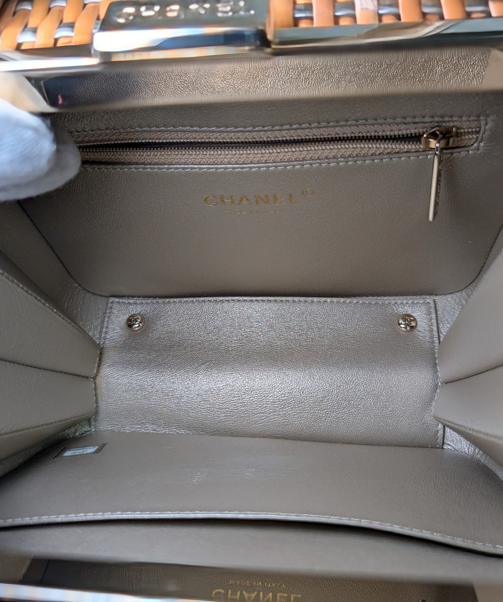 Chanel Rare Box Bag in Woven Rattan and Champaign Gold Leather