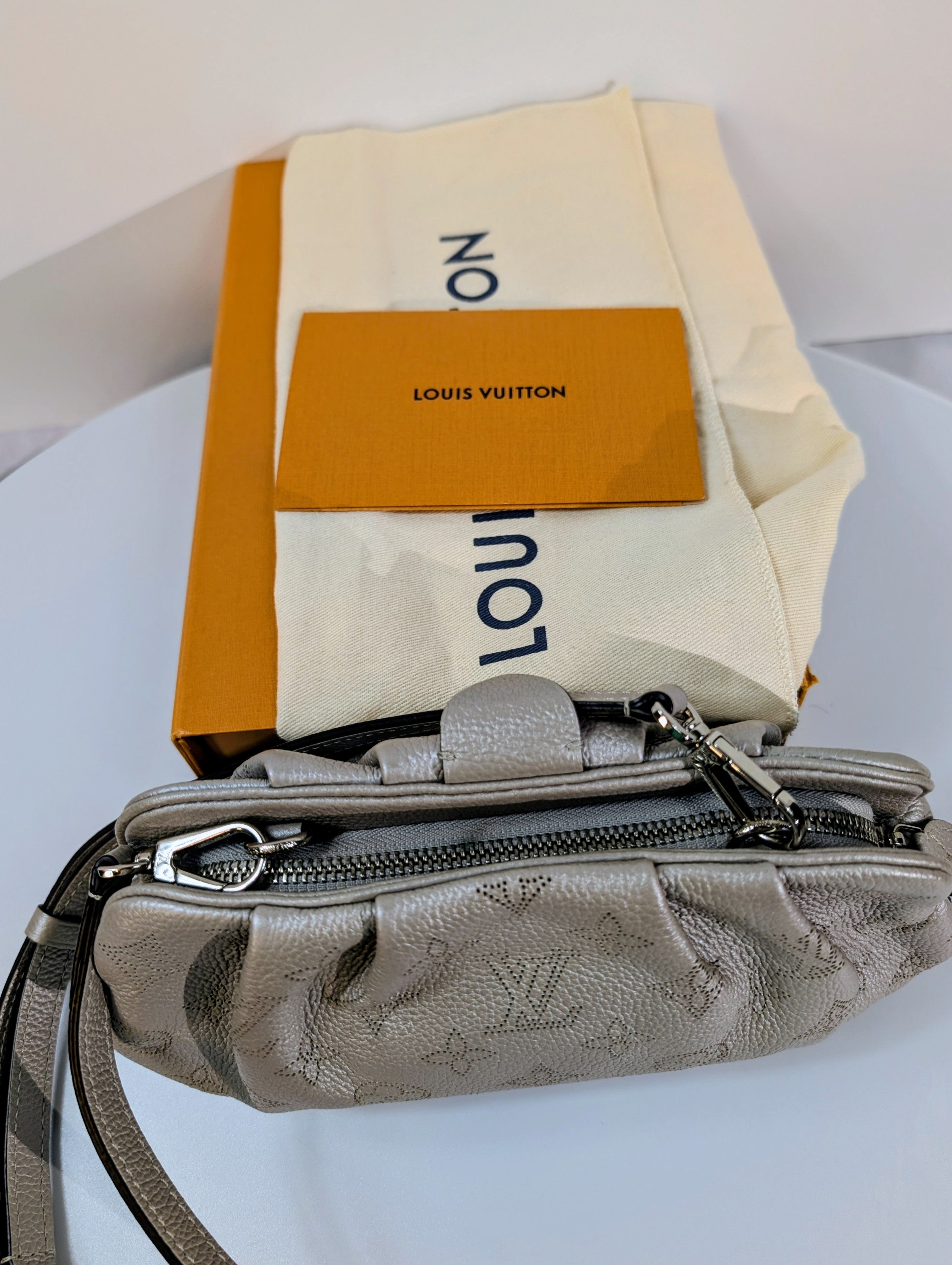 Louis Vuitton Mahina Amelia Shoulder Bag in Silver Perforated Leather