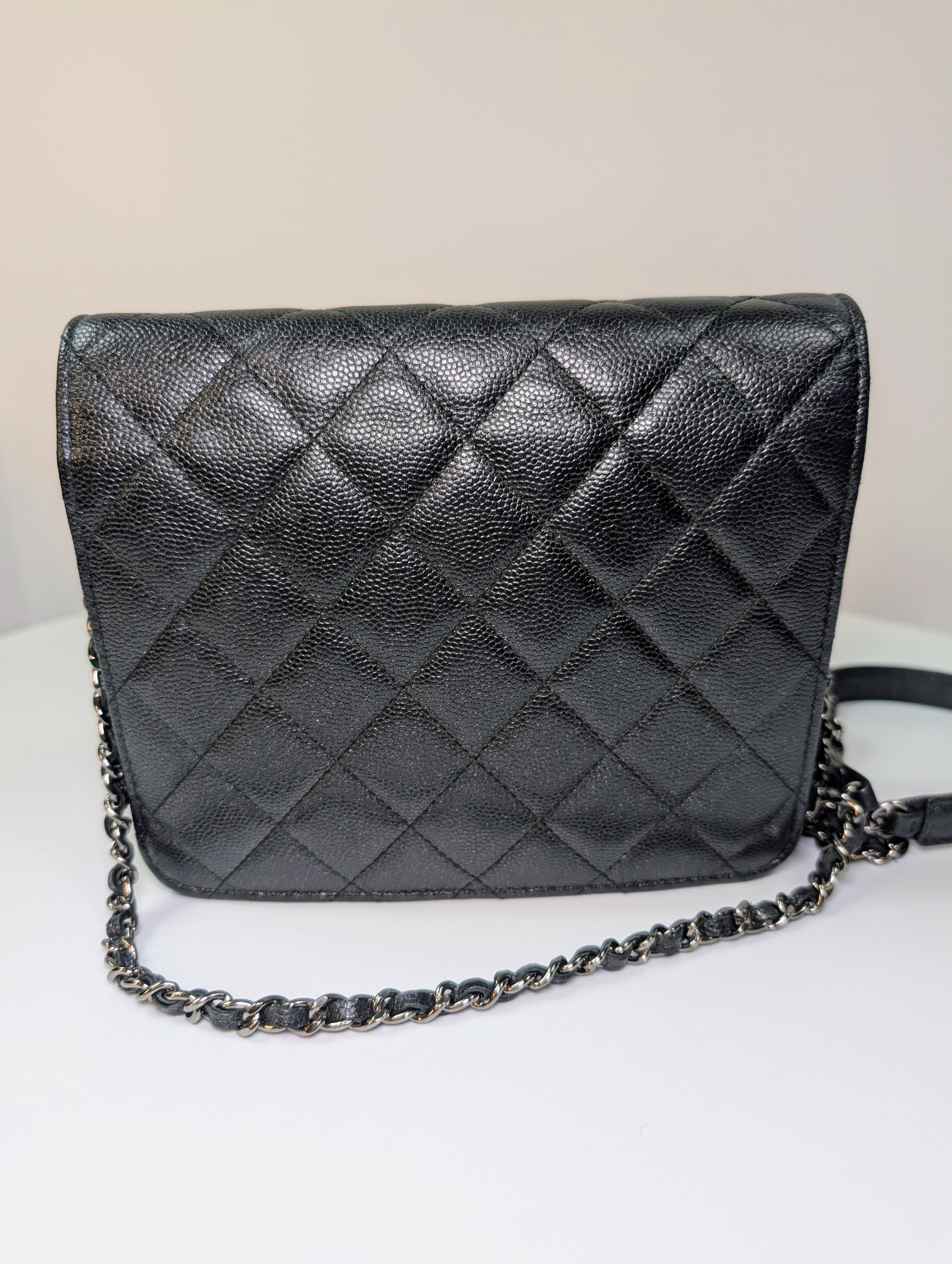 Chanel Very Rare "So Black" Quilted Caviar Leather Square Mini Flap Bag