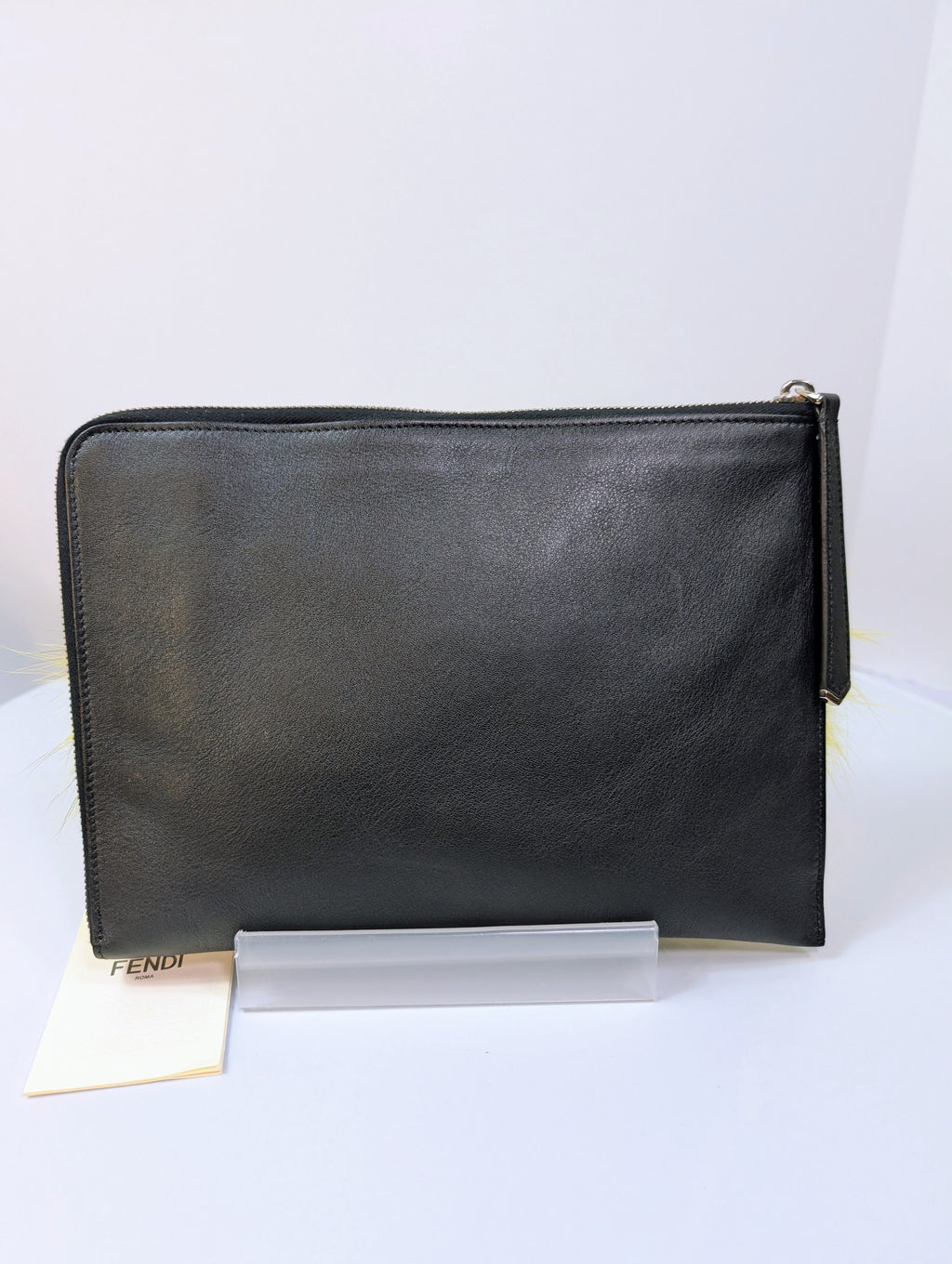 Fendi Bag Bugs Monster Eyes Black Leather Clutch with Fur, Python accents