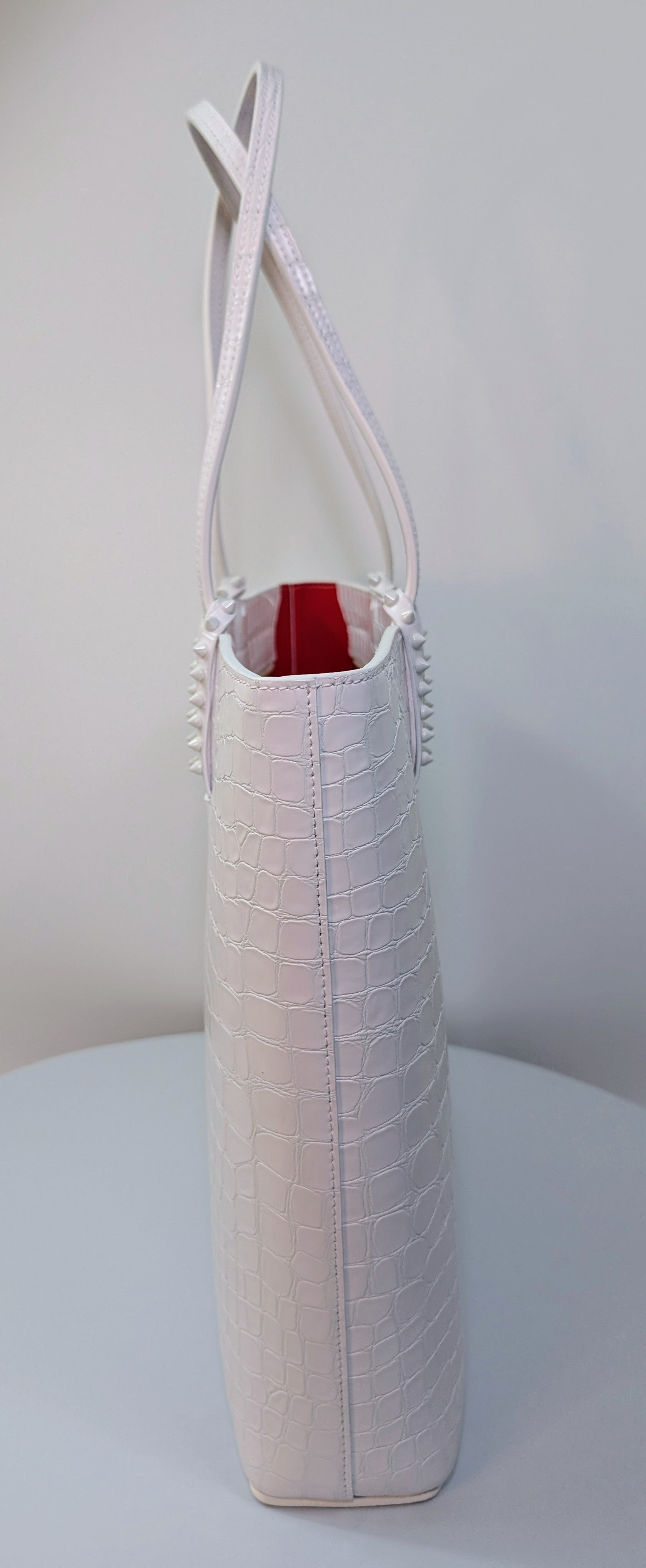 Christian Louboutin White Crocodile Embossed Leather Cabata Spikes Tote Bag