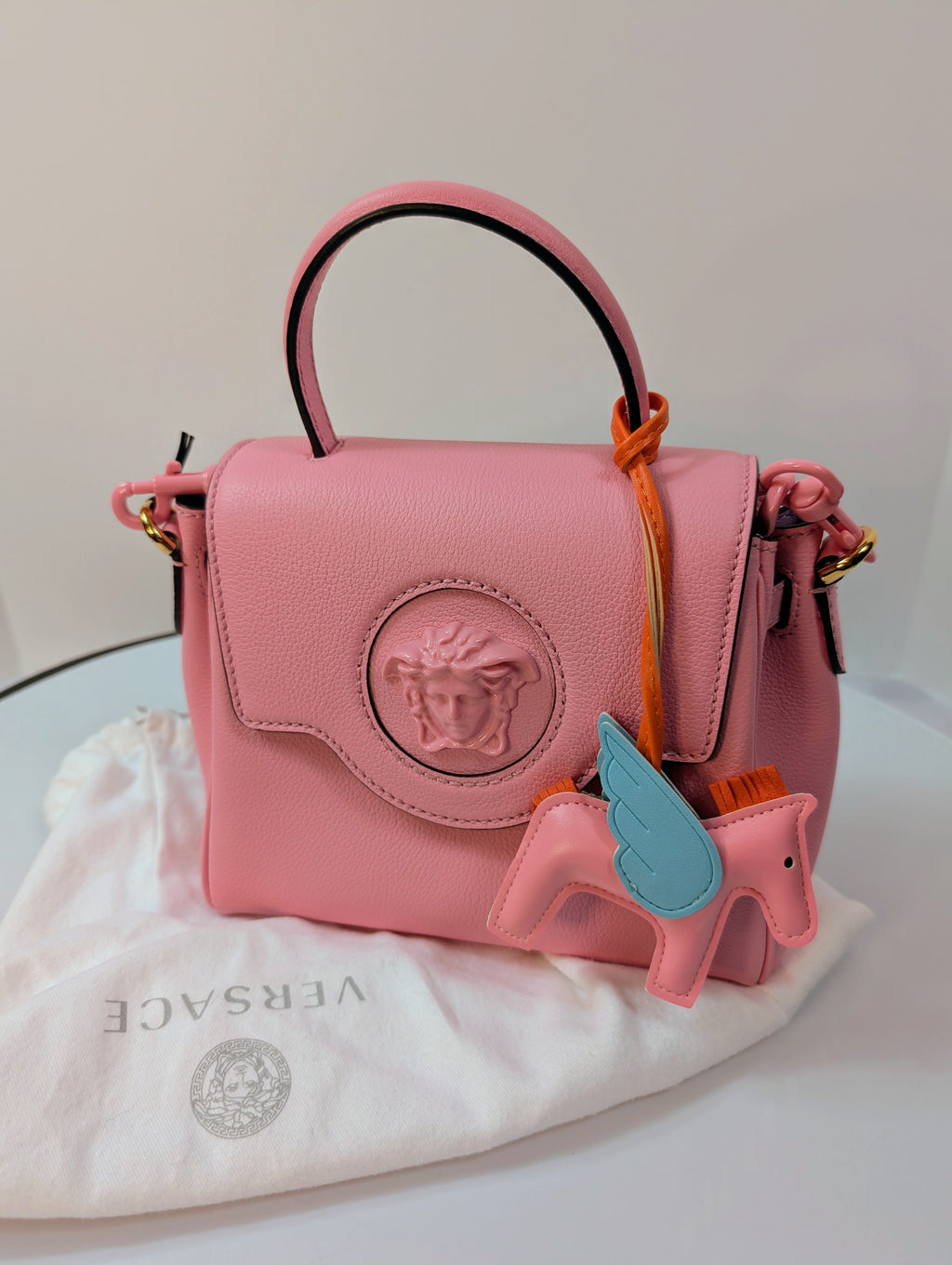 Versace La Medusa Pink Leather Mini Top Handle Bag
