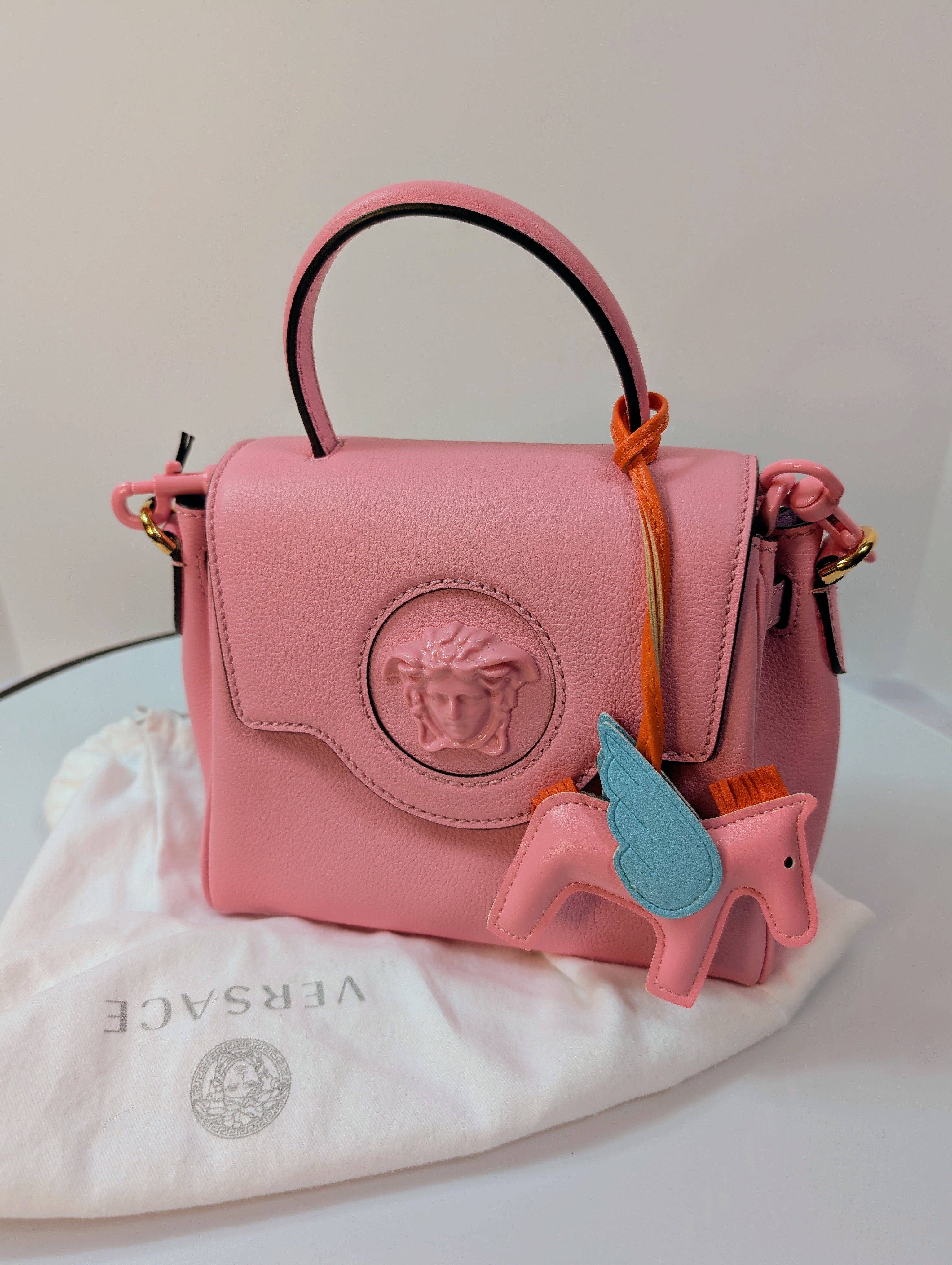 Versace La Medusa Pink Leather Mini Top Handle Bag