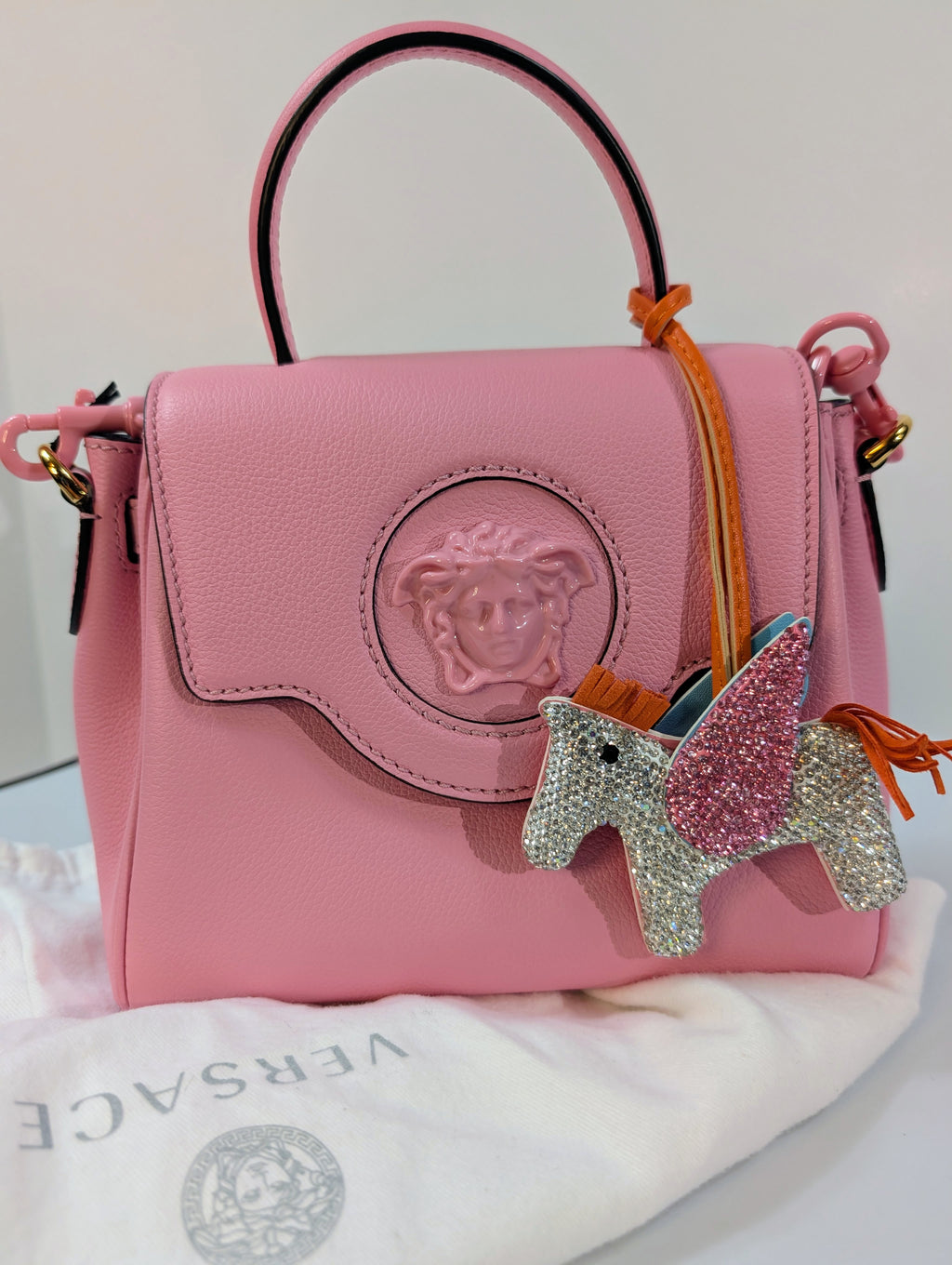 Versace La Medusa Pink Leather Mini Top Handle Bag