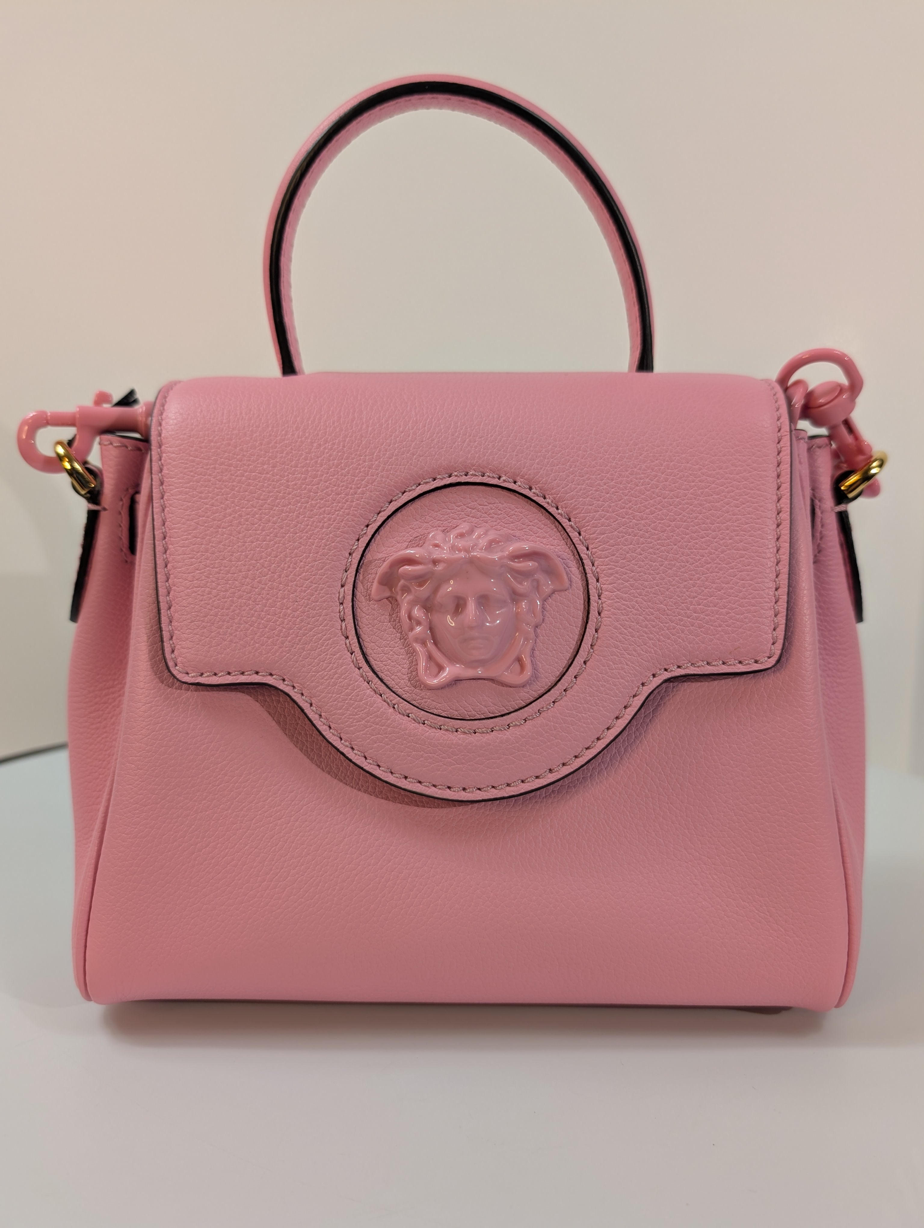 Versace La Medusa Pink Leather Mini Top Handle Bag