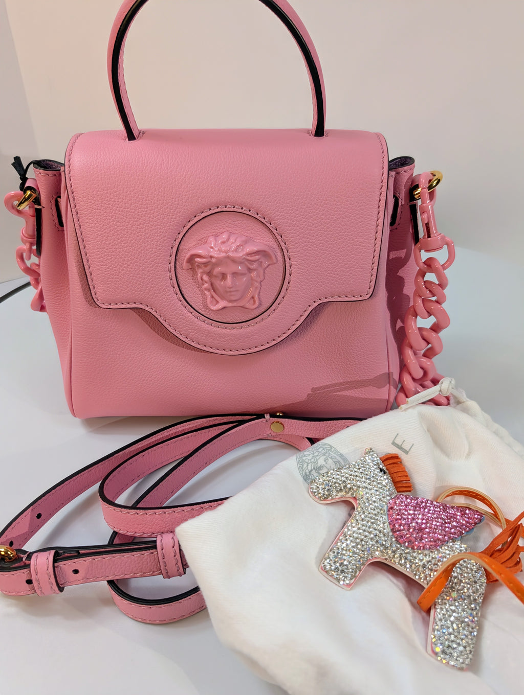 Versace La Medusa Pink Leather Mini Top Handle Bag