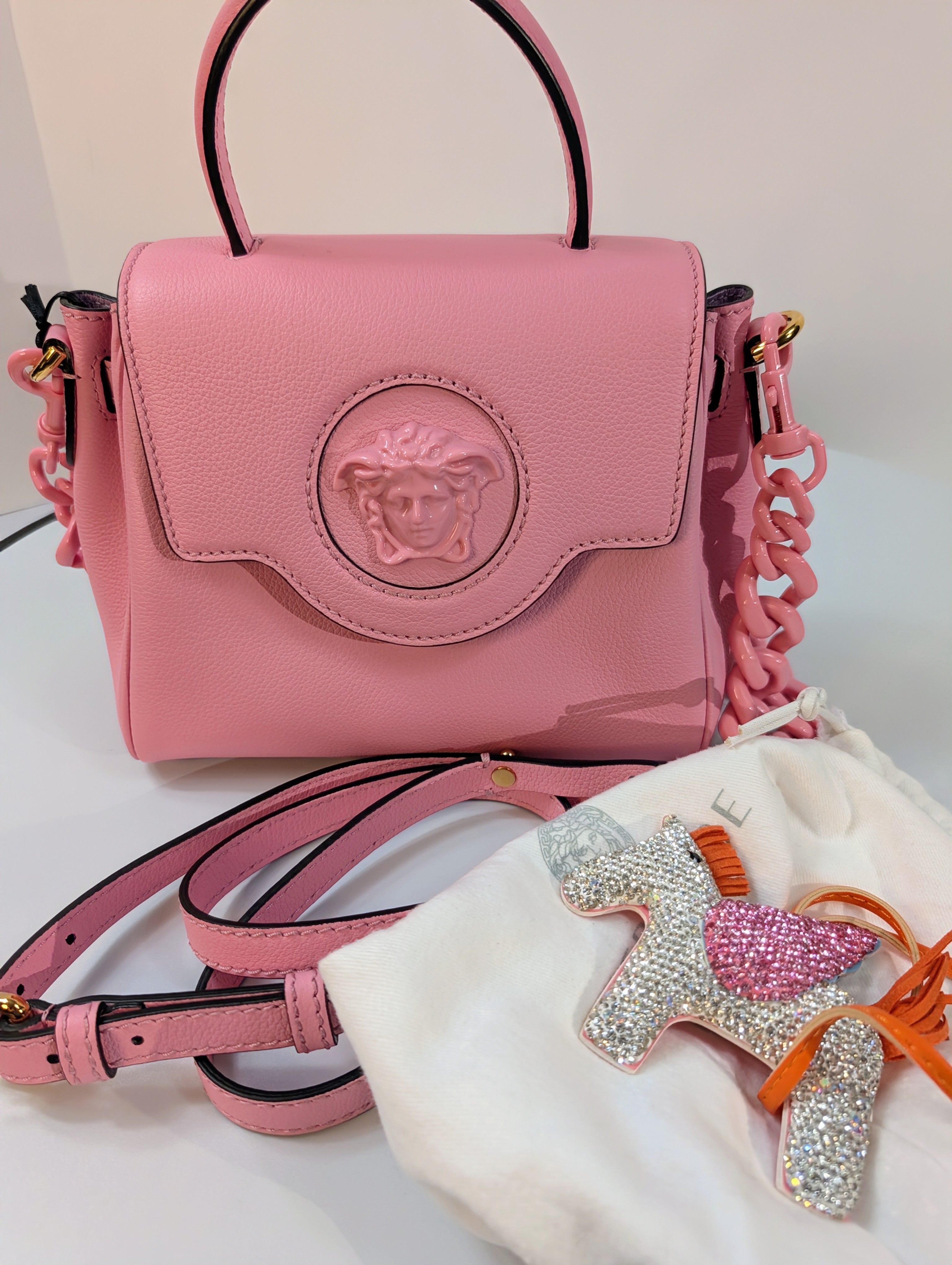 Versace La Medusa Pink Leather Mini Top Handle Bag