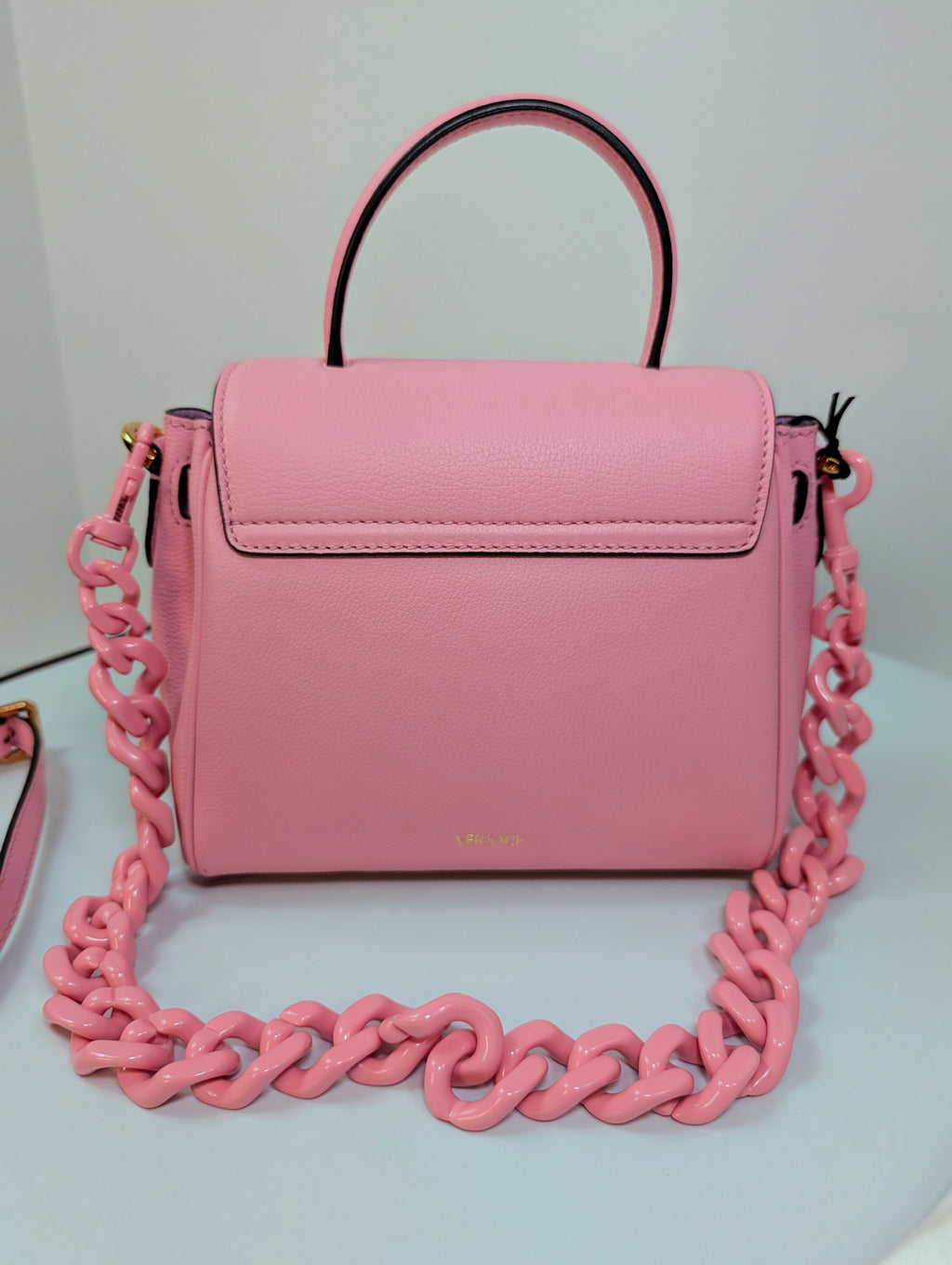 Versace La Medusa Pink Leather Mini Top Handle Bag