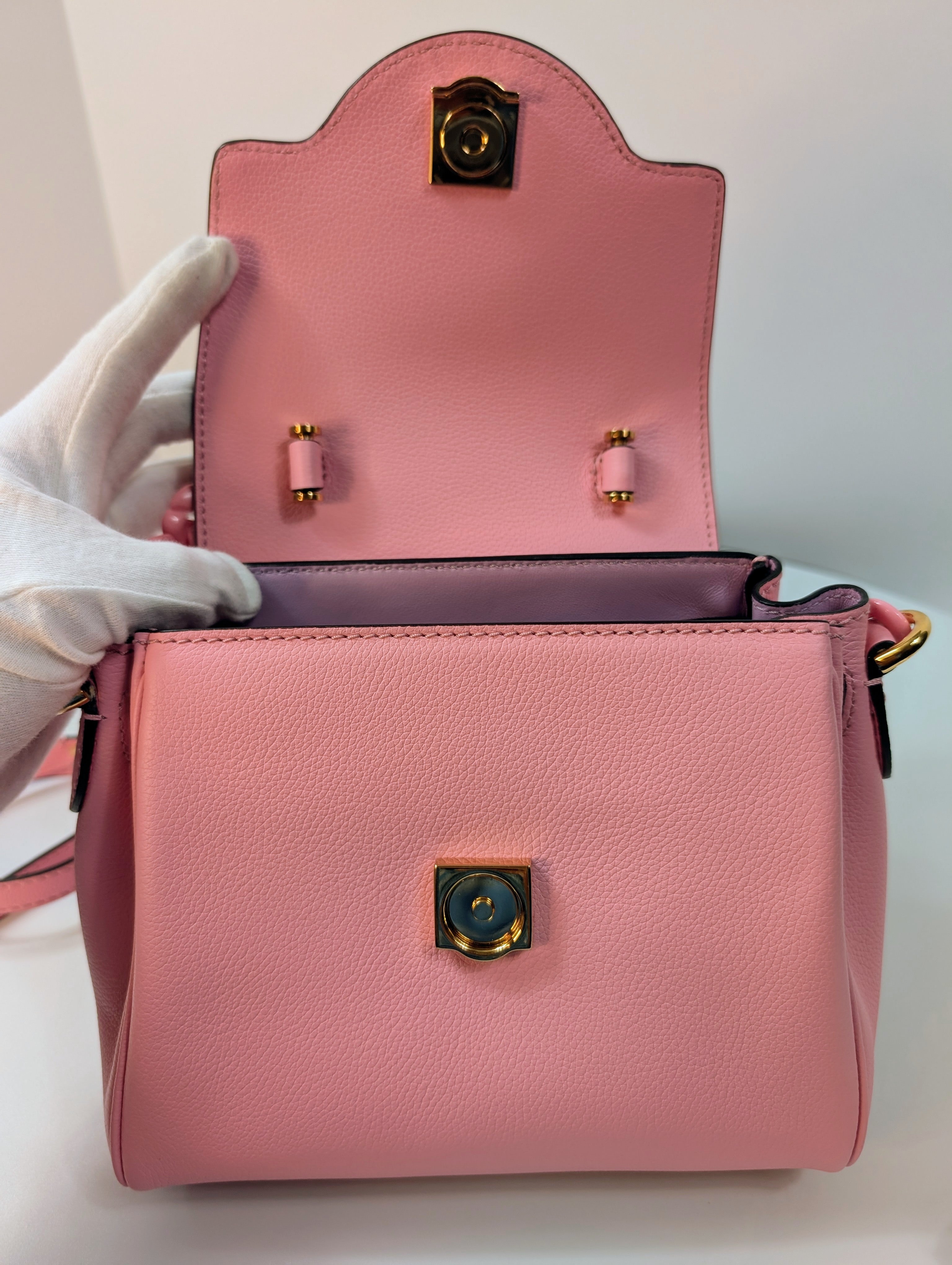 Versace La Medusa Pink Leather Mini Top Handle Bag