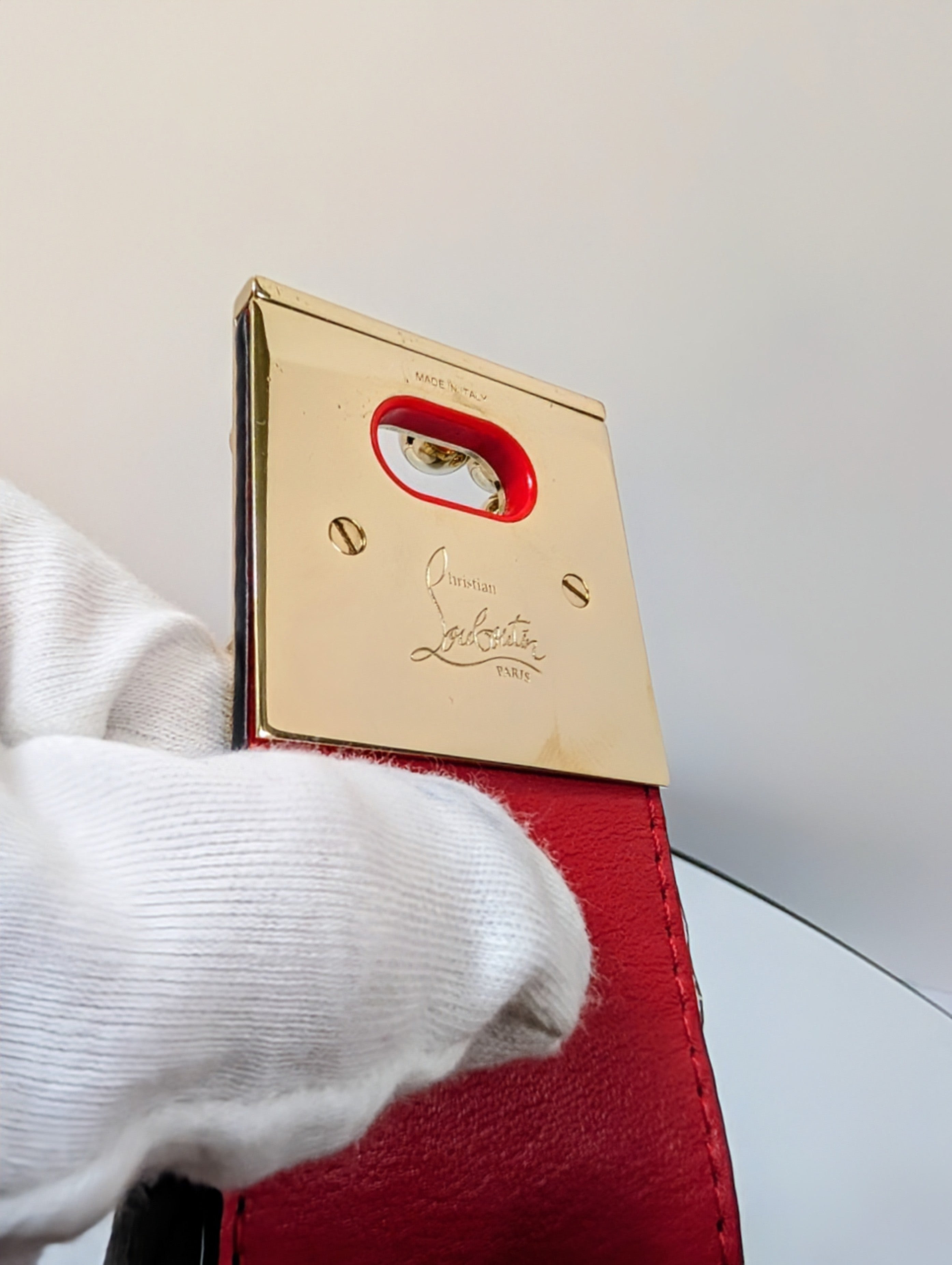 Christian Louboutin Beige Grained Leather Loubifunk Bag
