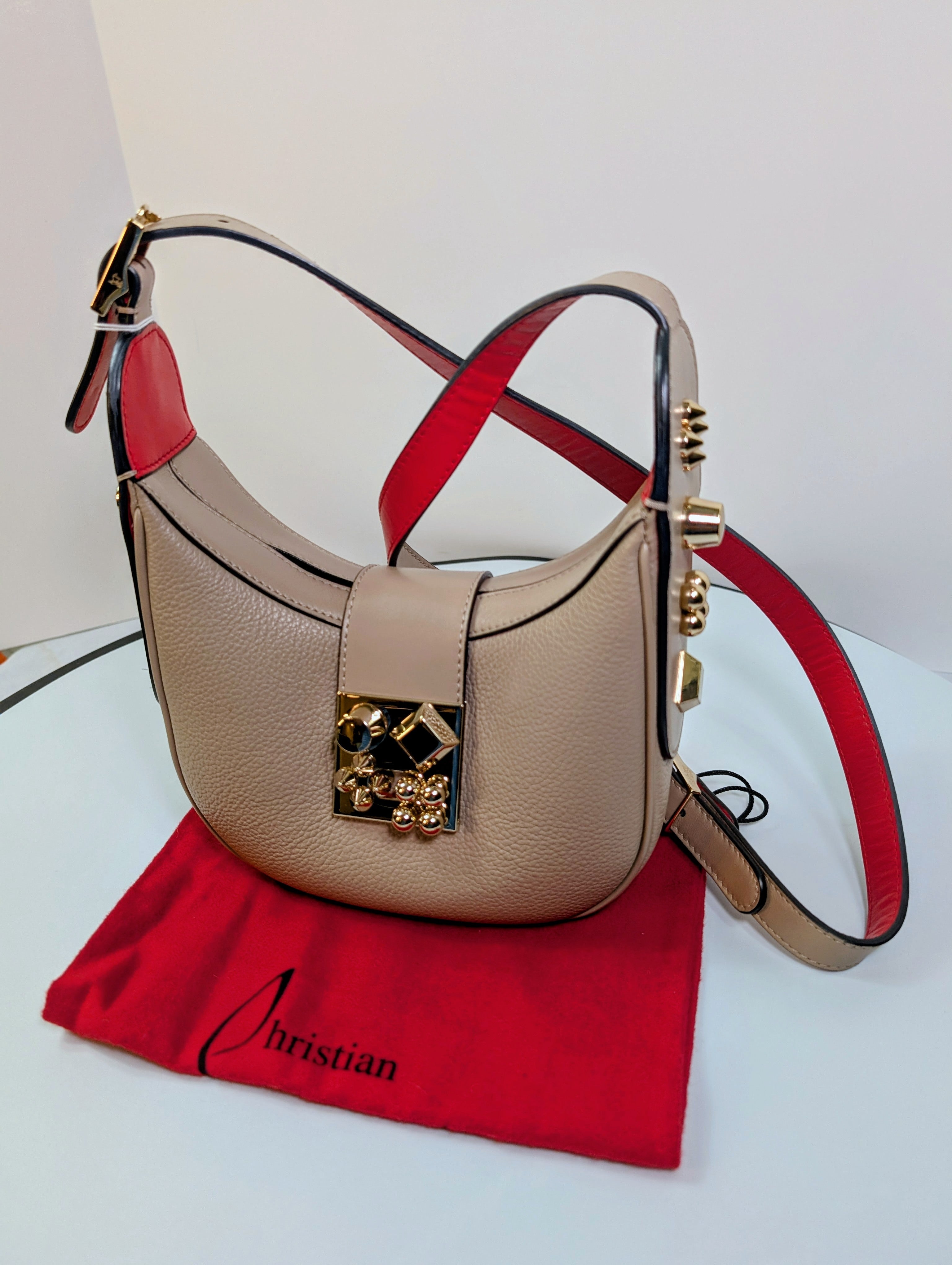 Christian Louboutin Beige Grained Leather Loubifunk Bag