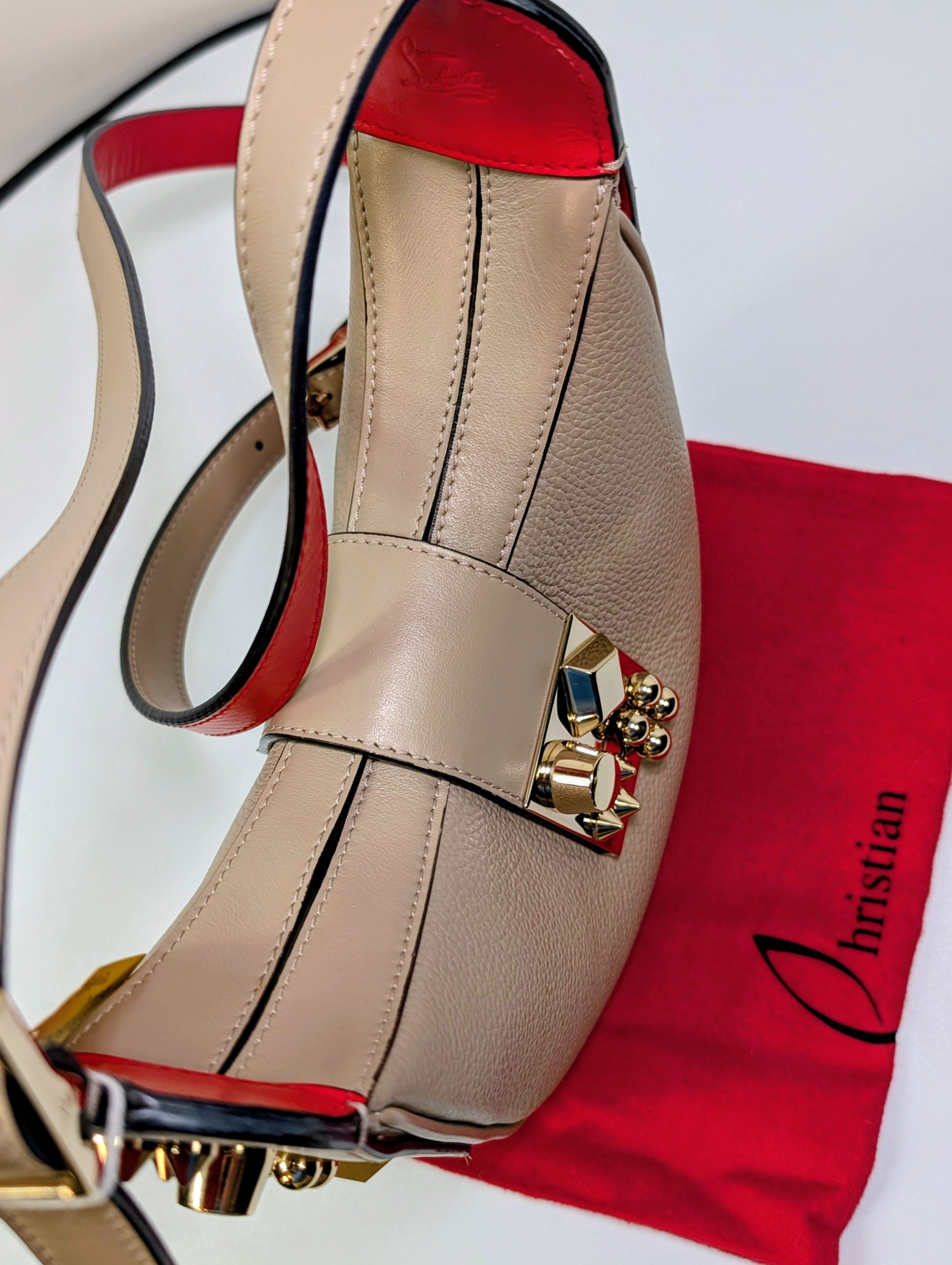 Christian Louboutin Beige Grained Leather Loubifunk Bag