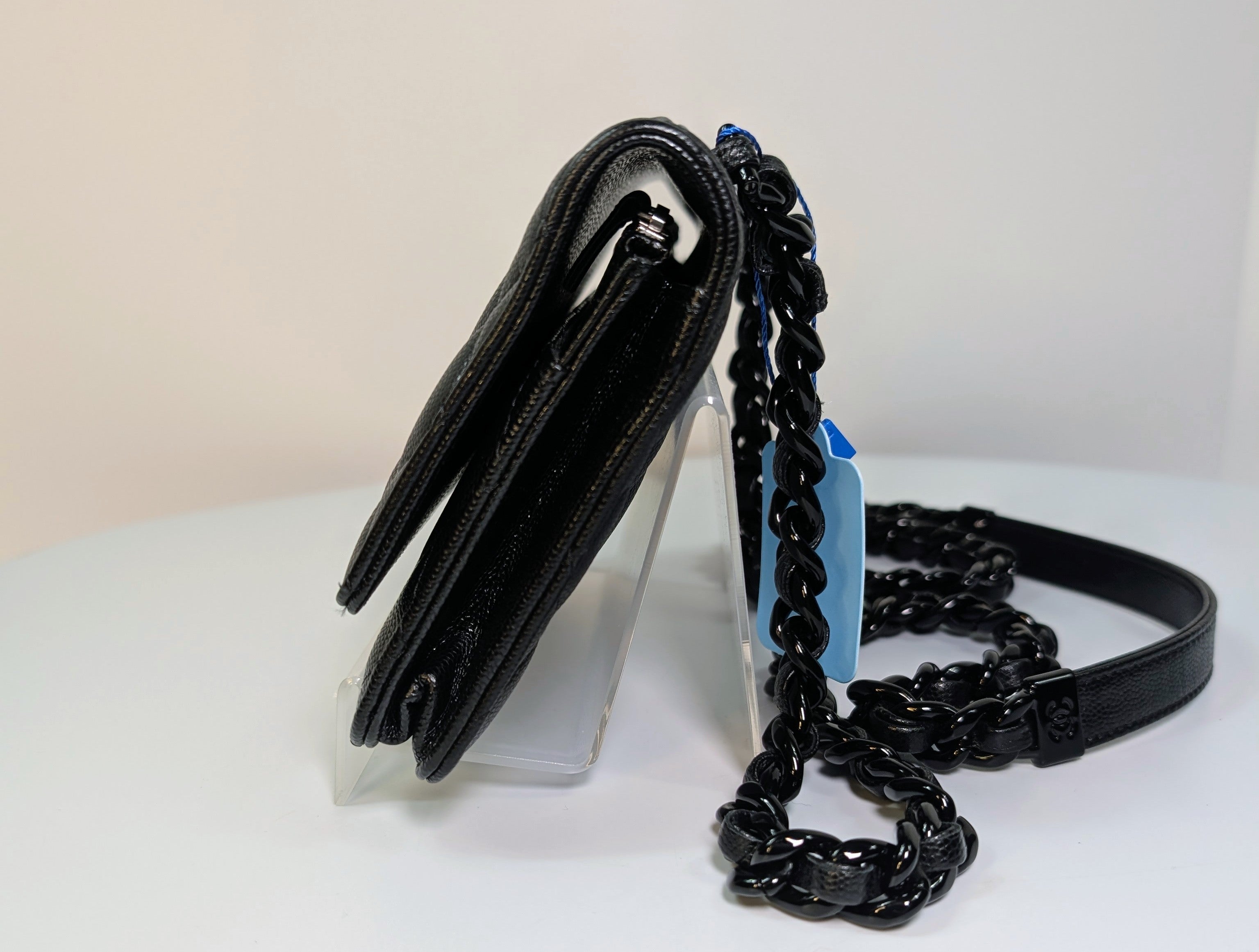 Chanel "So Black" Quilted Caviar Leather Wallet on Chain (WOC)