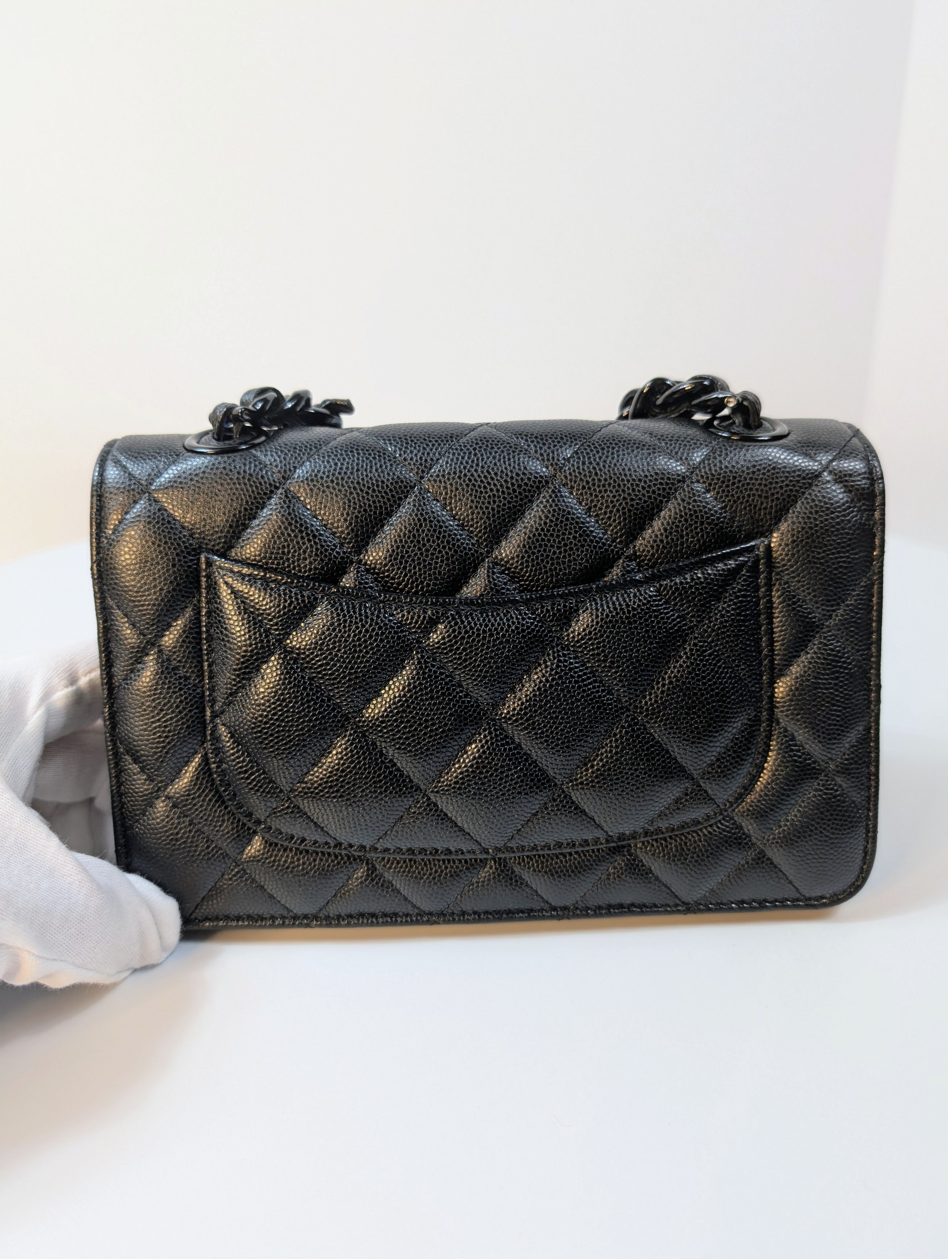 Chanel "So Black" Quilted Caviar Leather Wallet on Chain (WOC)