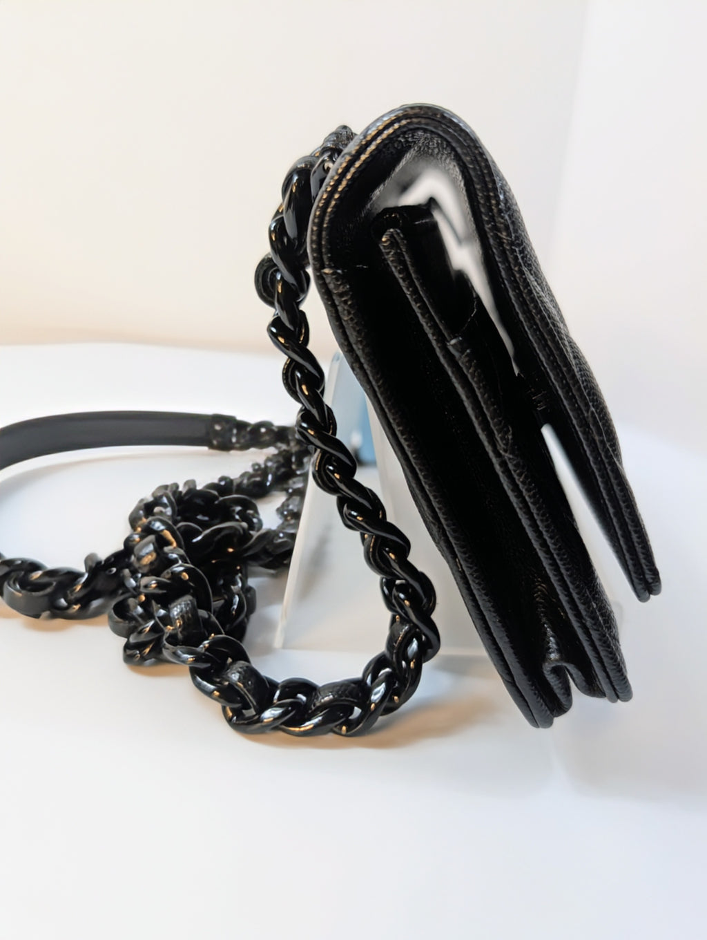 Chanel "So Black" Quilted Caviar Leather Wallet on Chain (WOC)