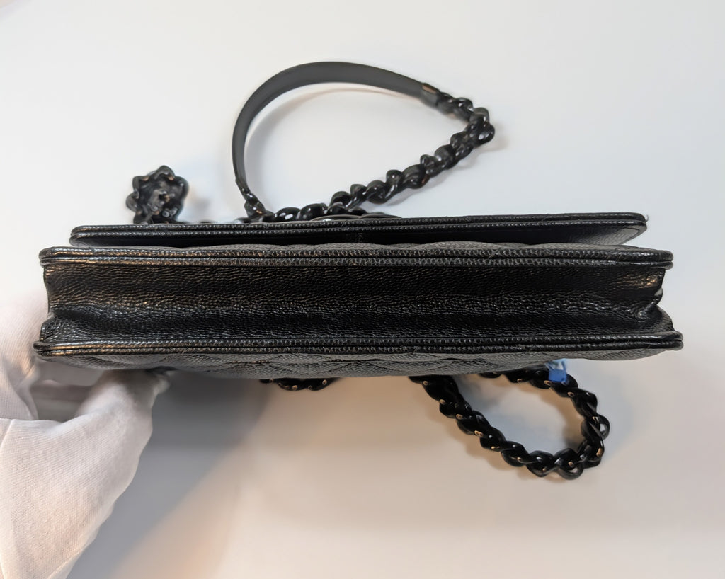 Chanel "So Black" Quilted Caviar Leather Wallet on Chain (WOC)