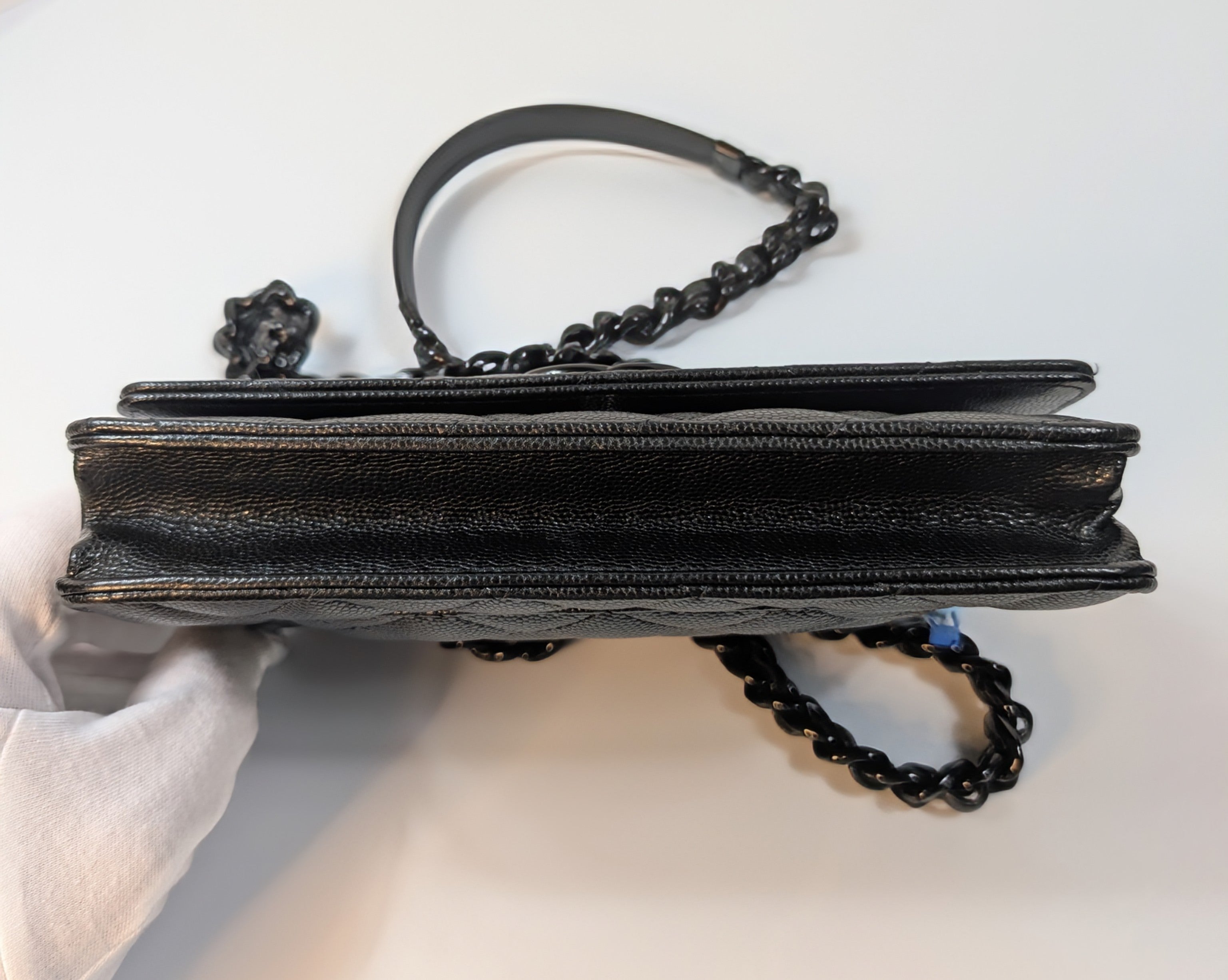 Chanel "So Black" Quilted Caviar Leather Wallet on Chain (WOC)