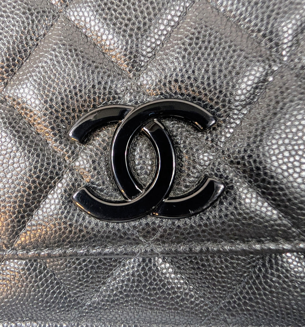 Chanel "So Black" Quilted Caviar Leather Wallet on Chain (WOC)