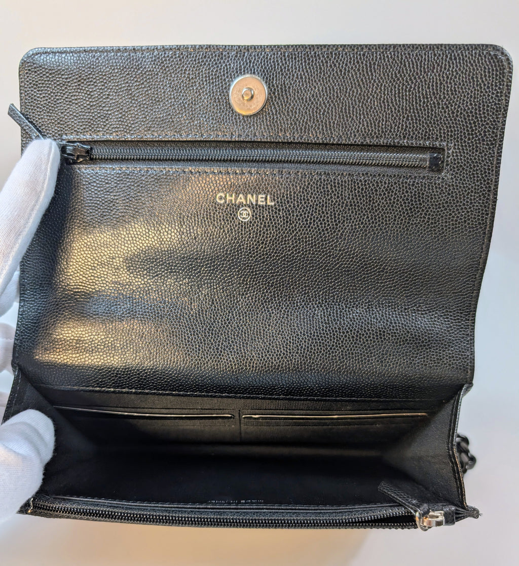 Chanel "So Black" Quilted Caviar Leather Wallet on Chain (WOC)