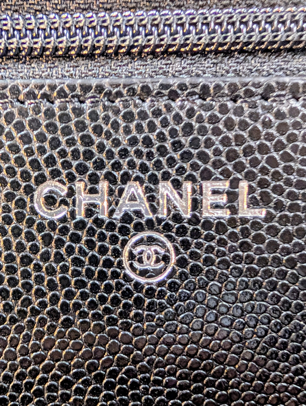 Chanel "So Black" Quilted Caviar Leather Wallet on Chain (WOC)