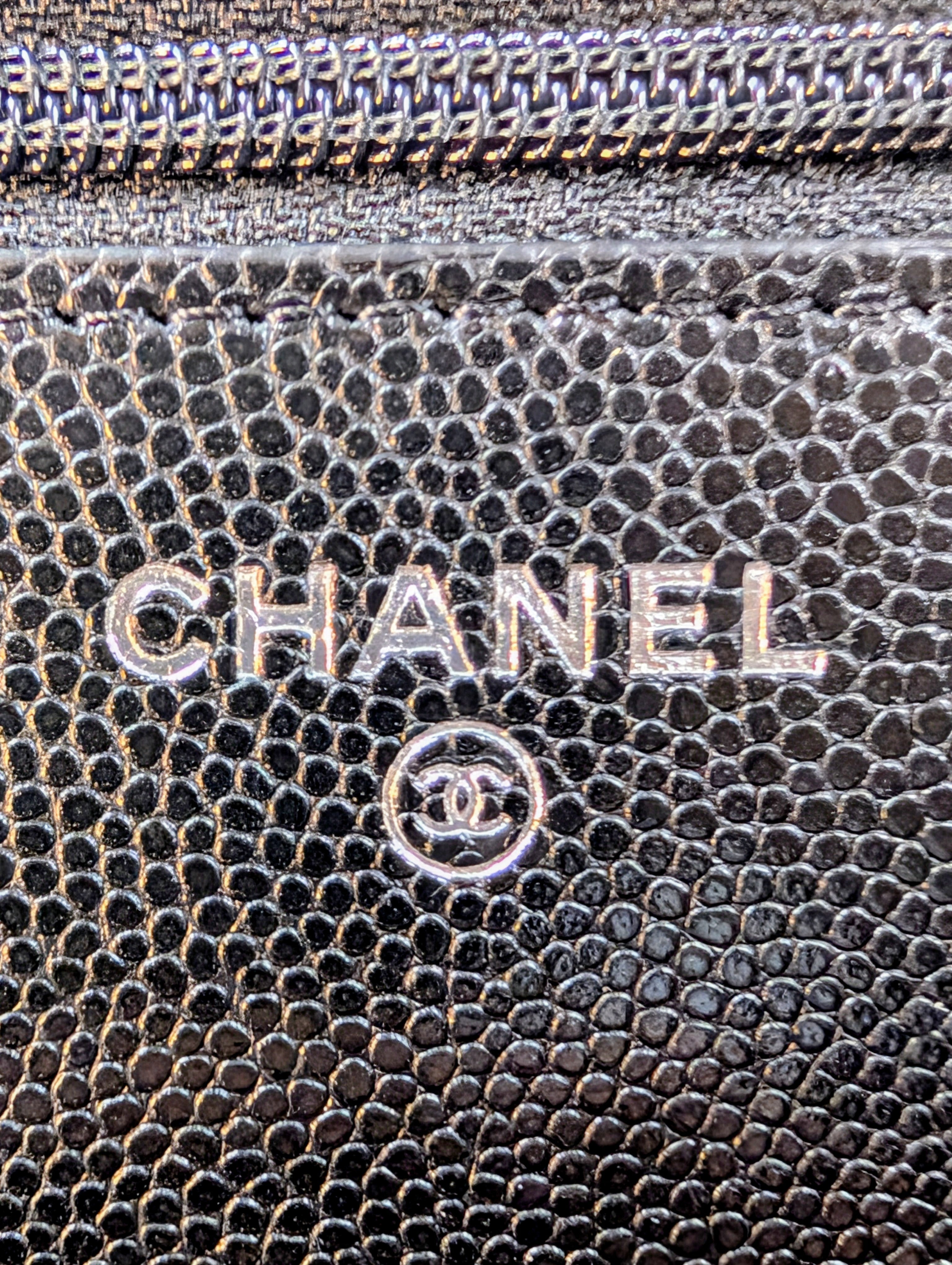 Chanel "So Black" Quilted Caviar Leather Wallet on Chain (WOC)
