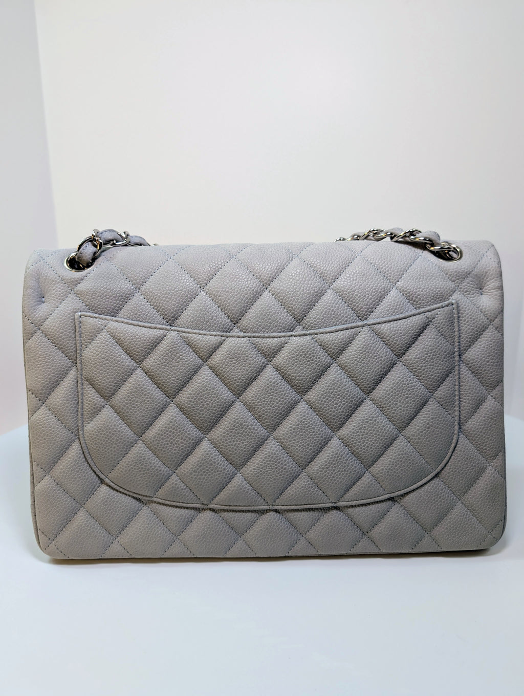 Chanel Classic Jumbo Light Gray Blue Quilted Caviar Double Flap Bag