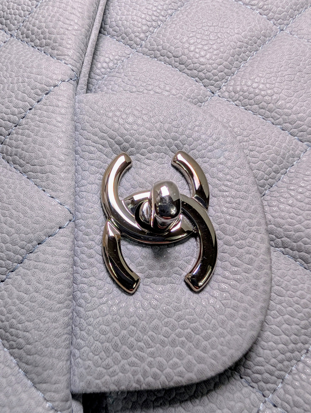Chanel Classic Jumbo Light Gray Blue Quilted Caviar Double Flap Bag
