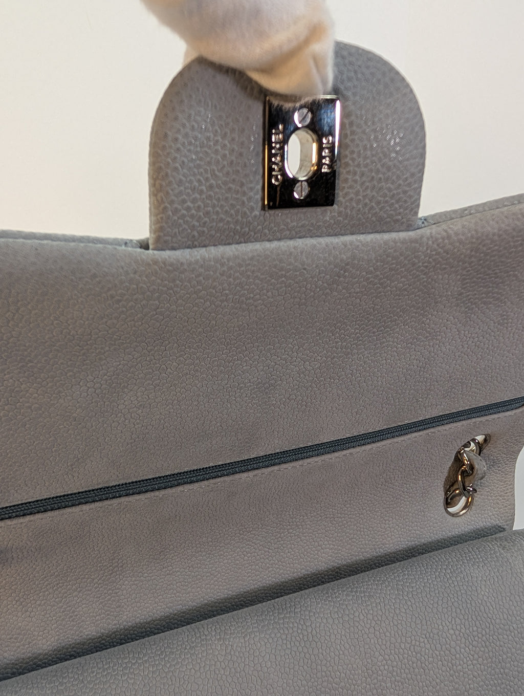 Chanel Classic Jumbo Light Gray Blue Quilted Caviar Double Flap Bag