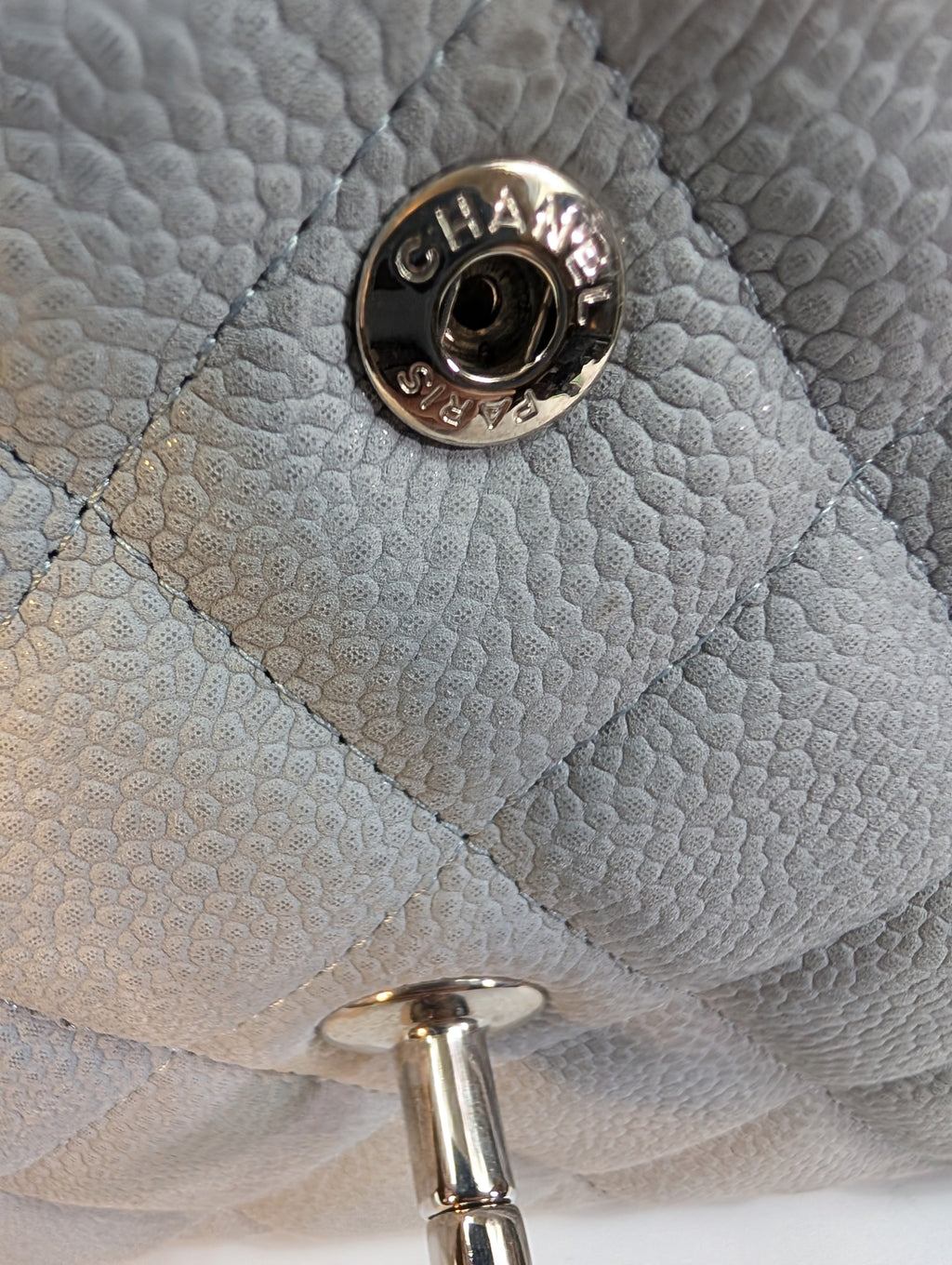 Chanel Classic Jumbo Light Gray Blue Quilted Caviar Double Flap Bag