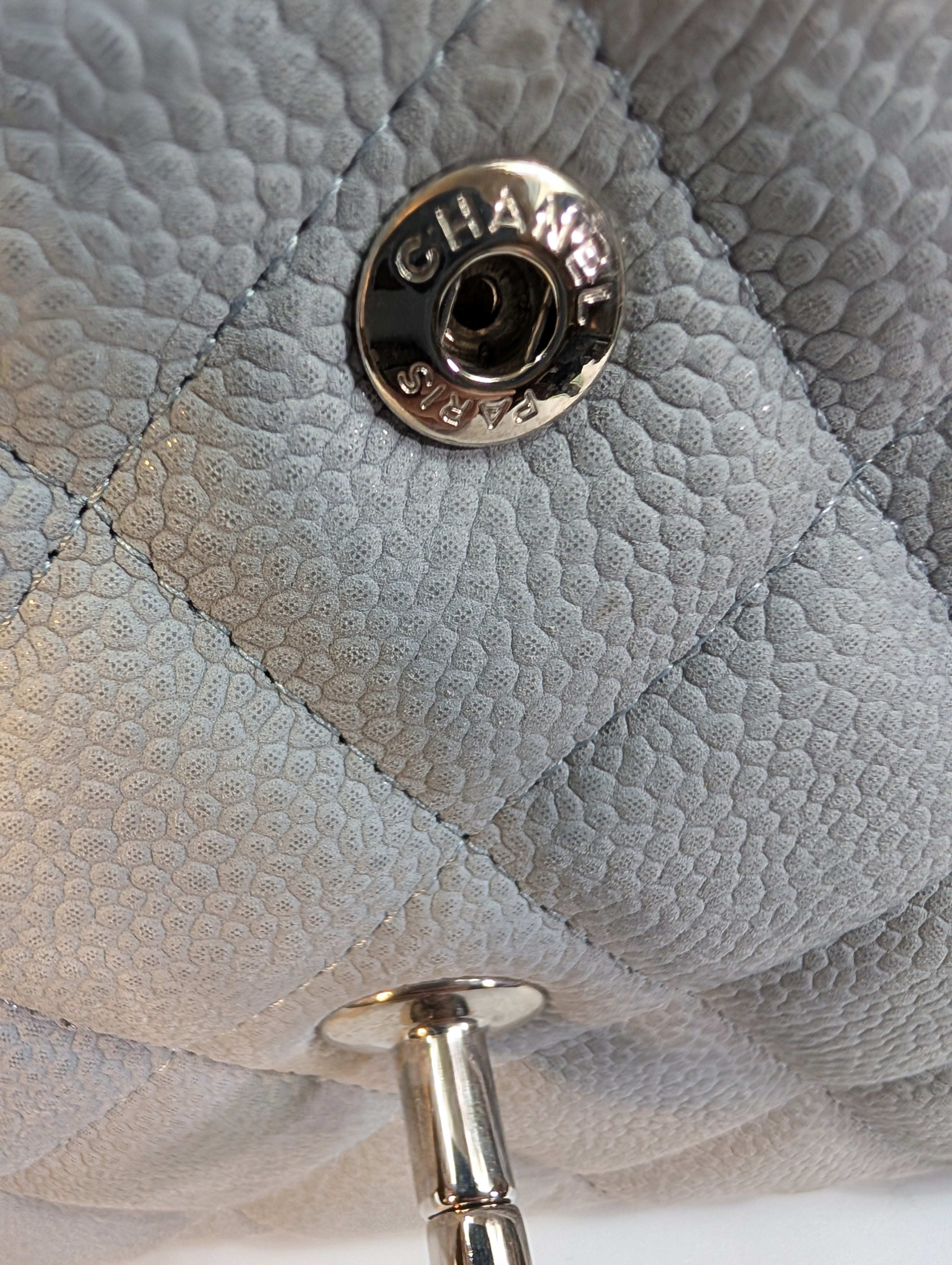 Chanel Classic Jumbo Light Gray Blue Quilted Caviar Double Flap Bag