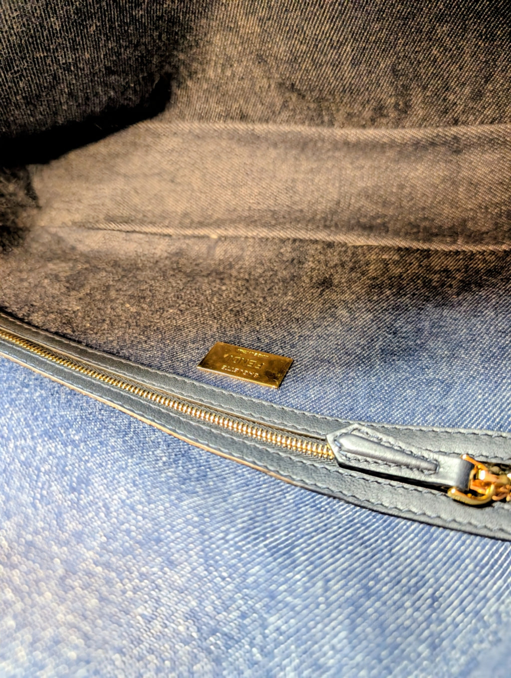 Fendi Blue Denim and Red Trim Baguette Bag with Two Straps