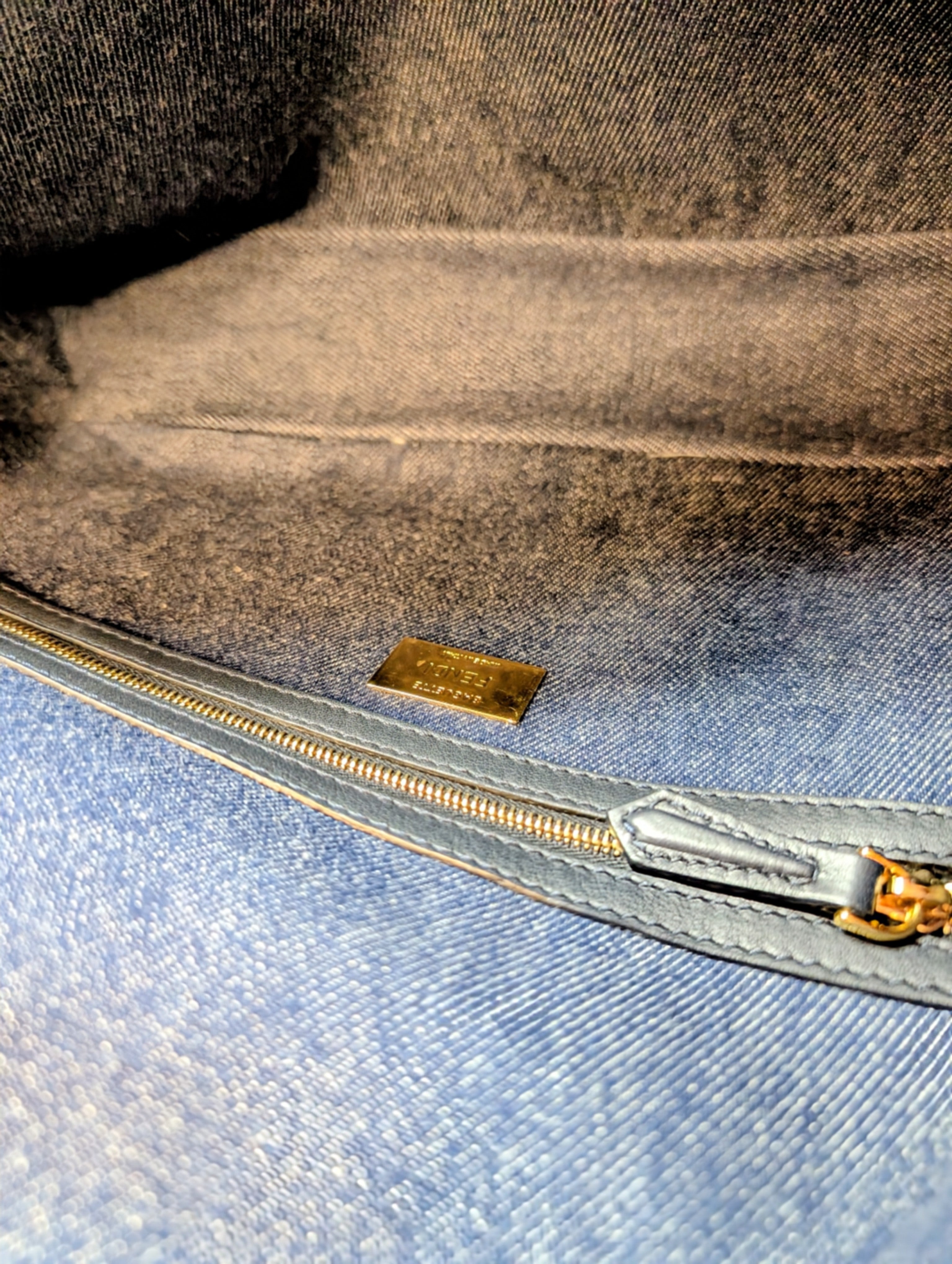 Fendi Blue Denim and Red Trim Baguette Bag with Two Straps