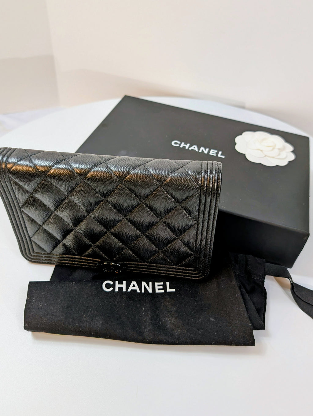 Chanel So Black Quilted Caviar Boy Wallet on Chain (WOC)