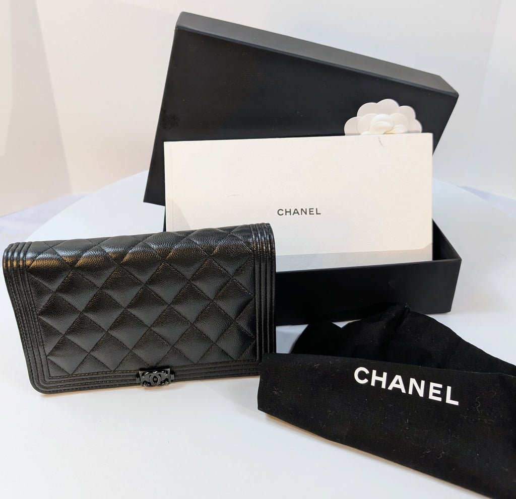 Chanel So Black Quilted Caviar Boy Wallet on Chain (WOC)