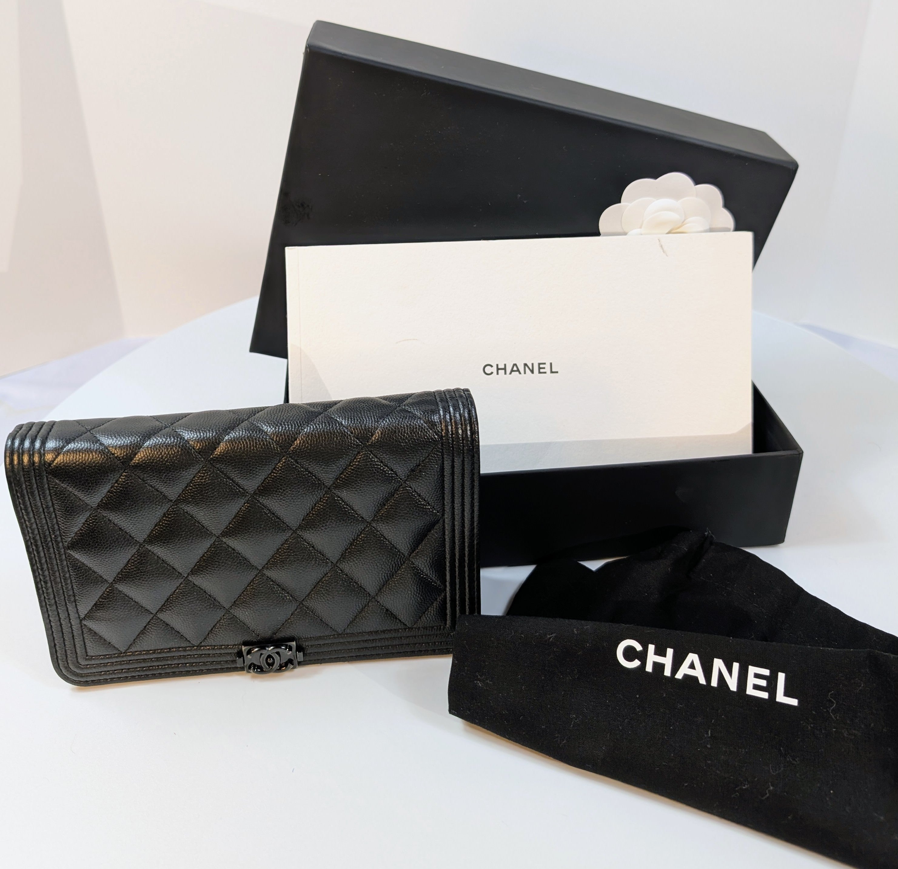 Chanel So Black Quilted Caviar Boy Wallet on Chain (WOC)