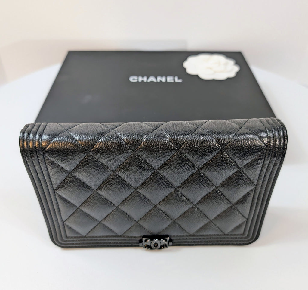 Chanel So Black Quilted Caviar Boy Wallet on Chain (WOC)