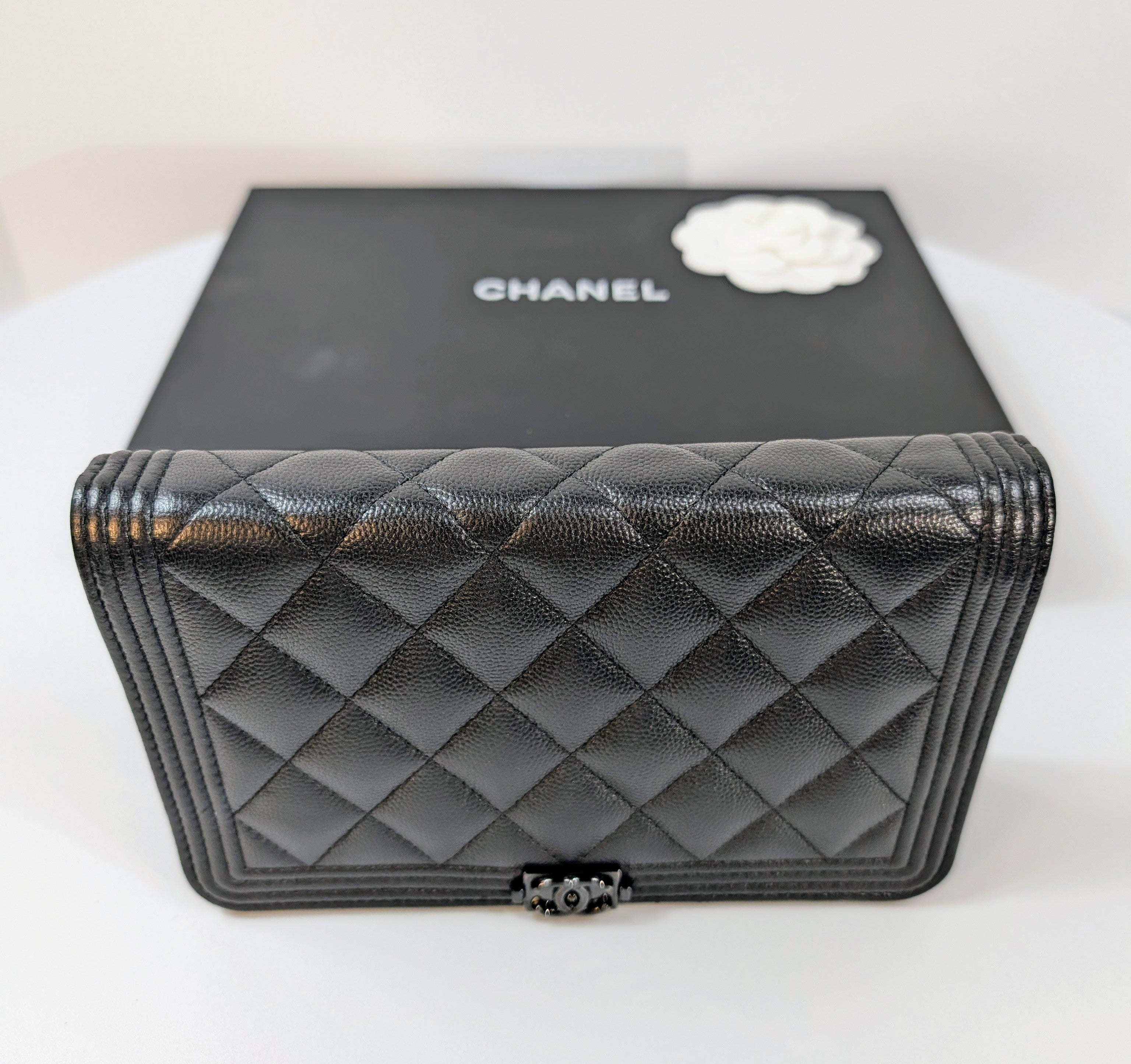 Chanel So Black Quilted Caviar Boy Wallet on Chain (WOC)
