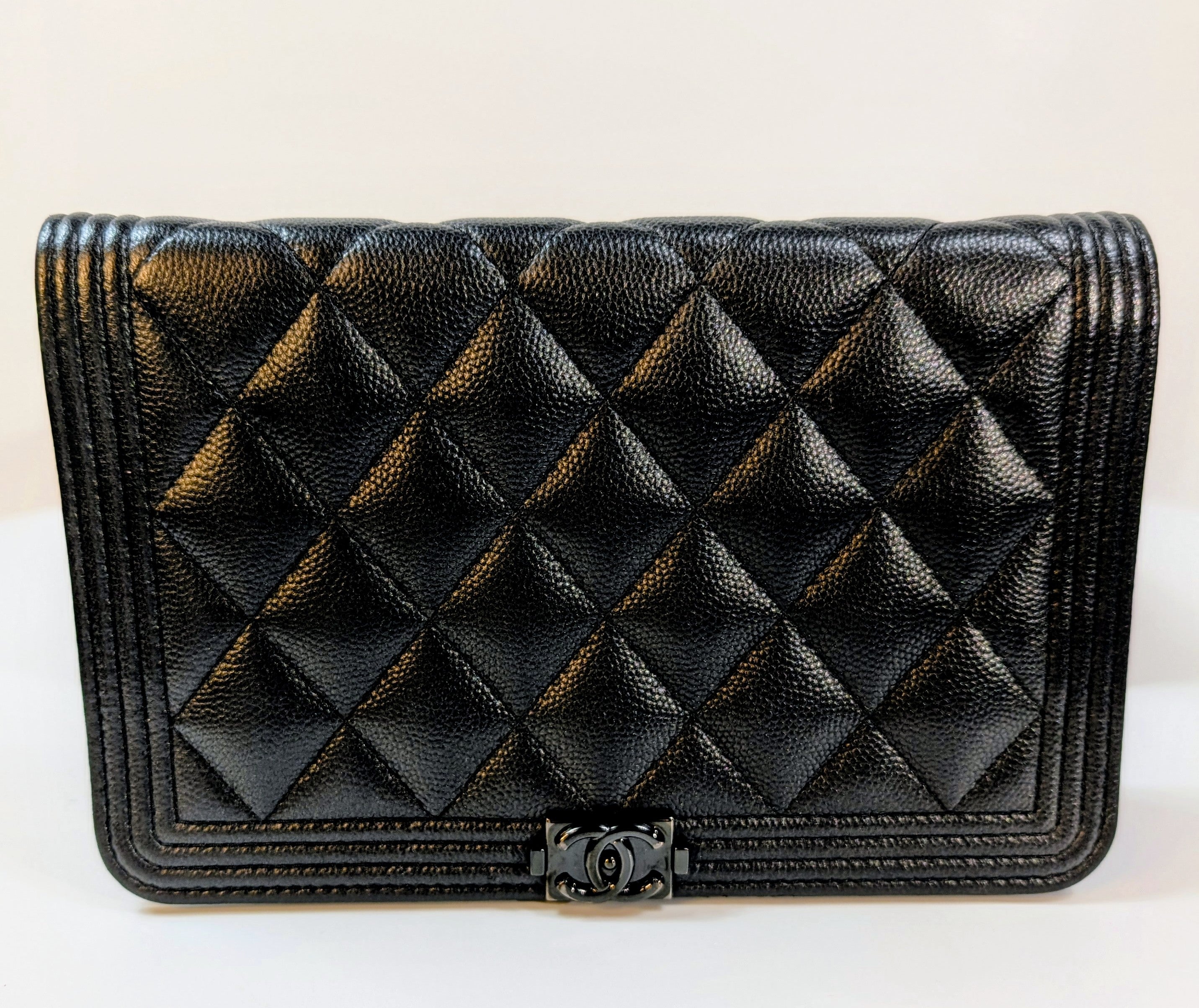 Chanel So Black Quilted Caviar Boy Wallet on Chain (WOC)