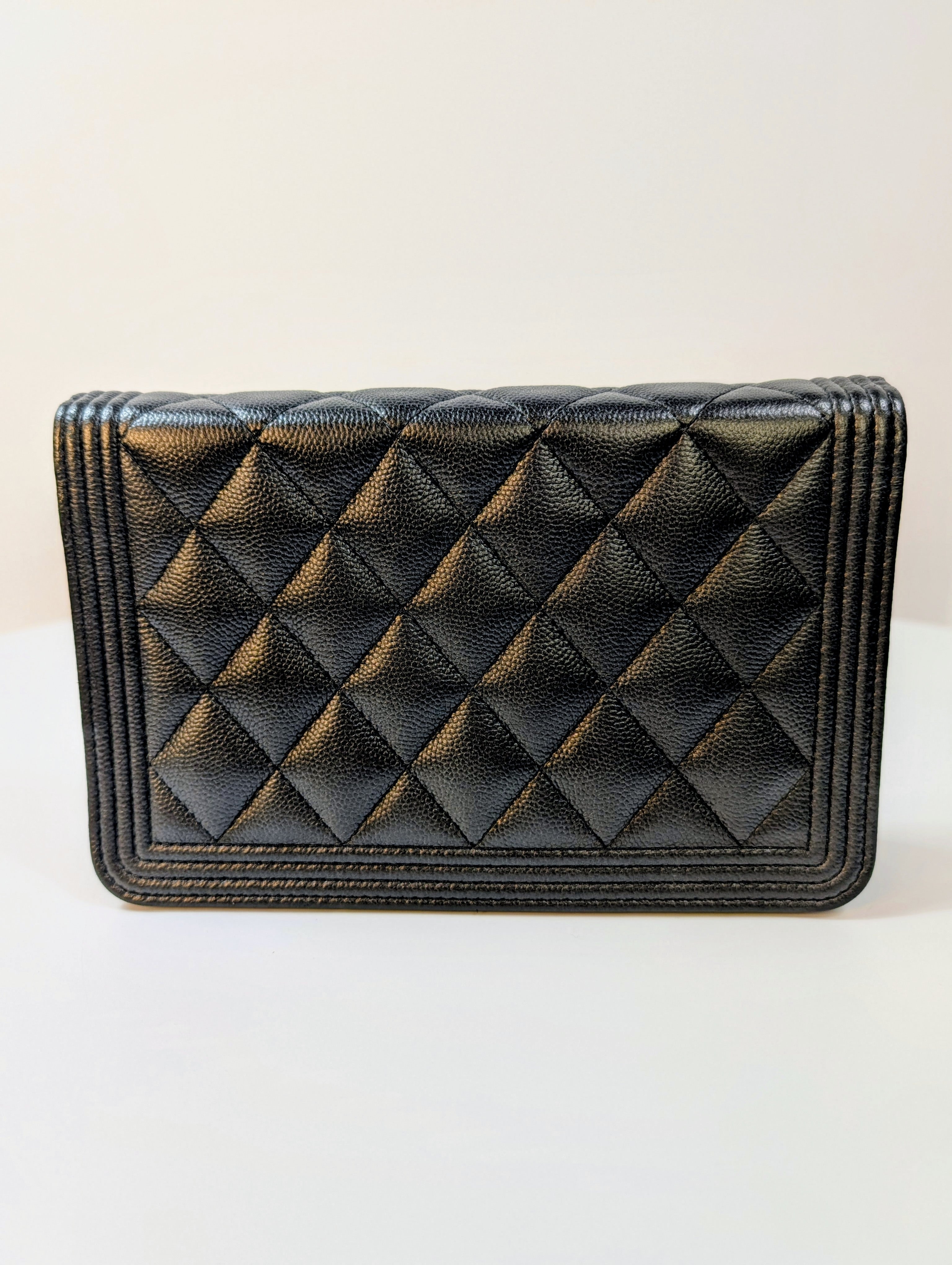 Chanel So Black Quilted Caviar Boy Wallet on Chain (WOC)