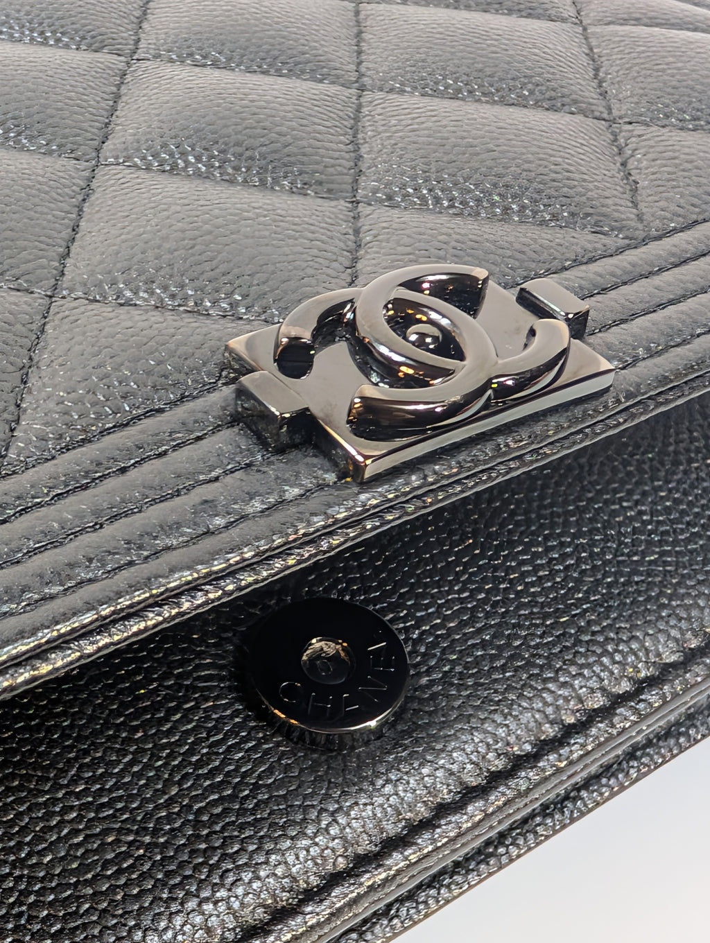 Chanel So Black Quilted Caviar Boy Wallet on Chain (WOC)