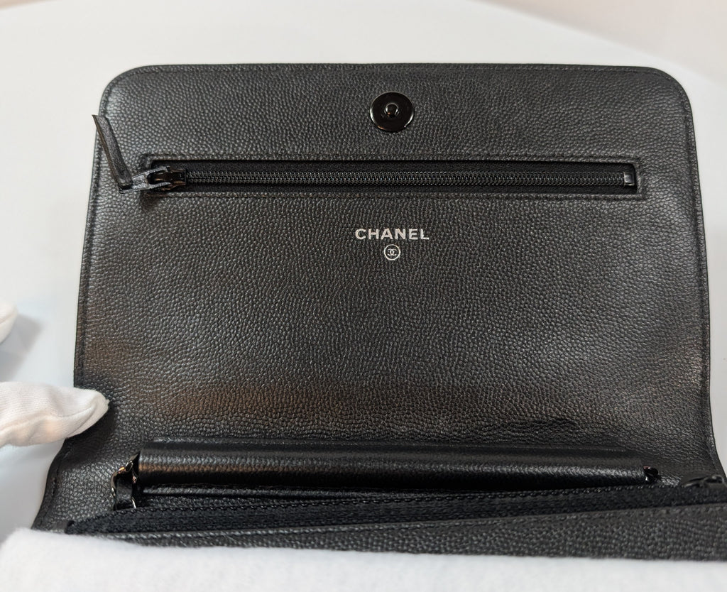 Chanel So Black Quilted Caviar Boy Wallet on Chain (WOC)