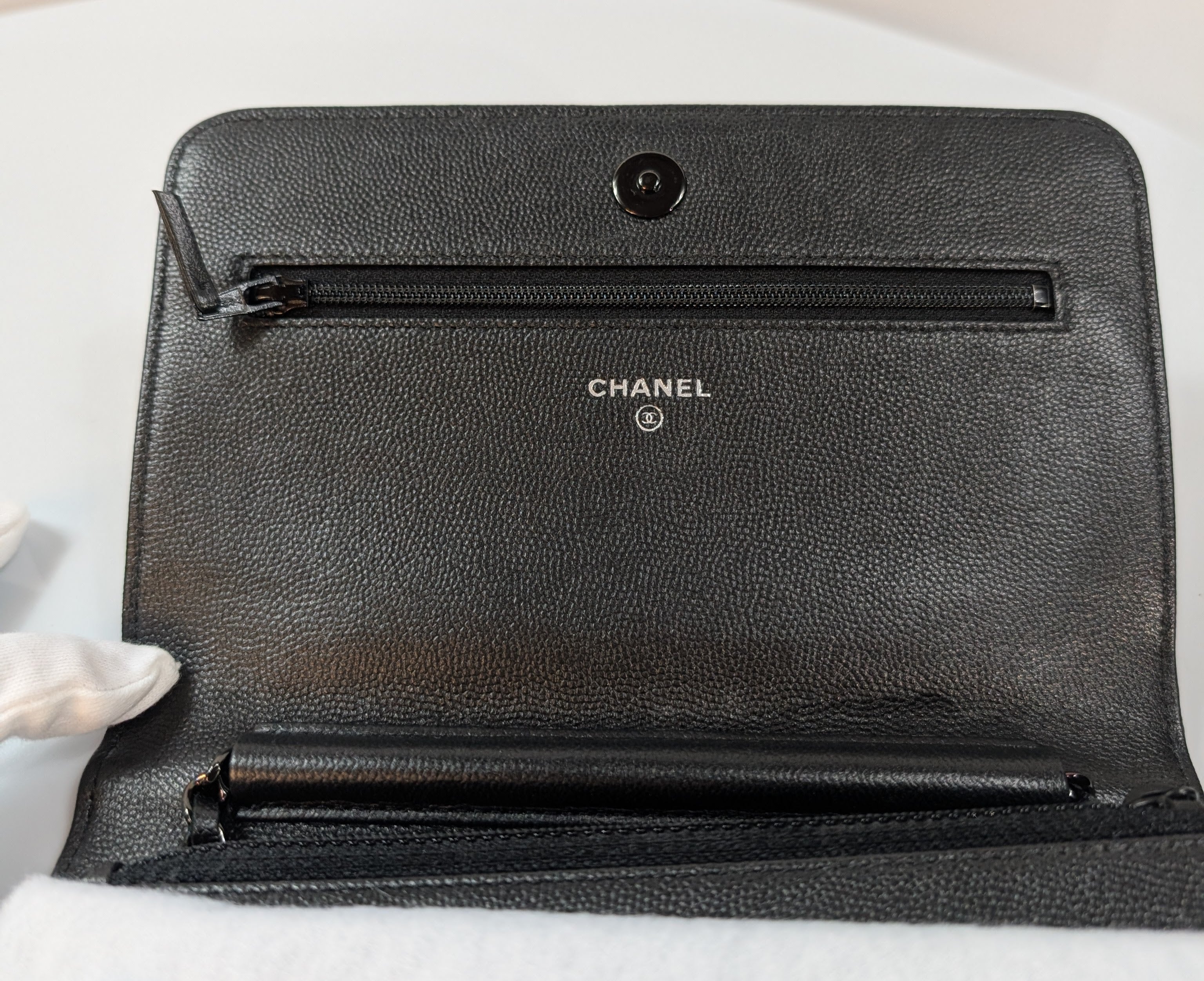 Chanel So Black Quilted Caviar Boy Wallet on Chain (WOC)