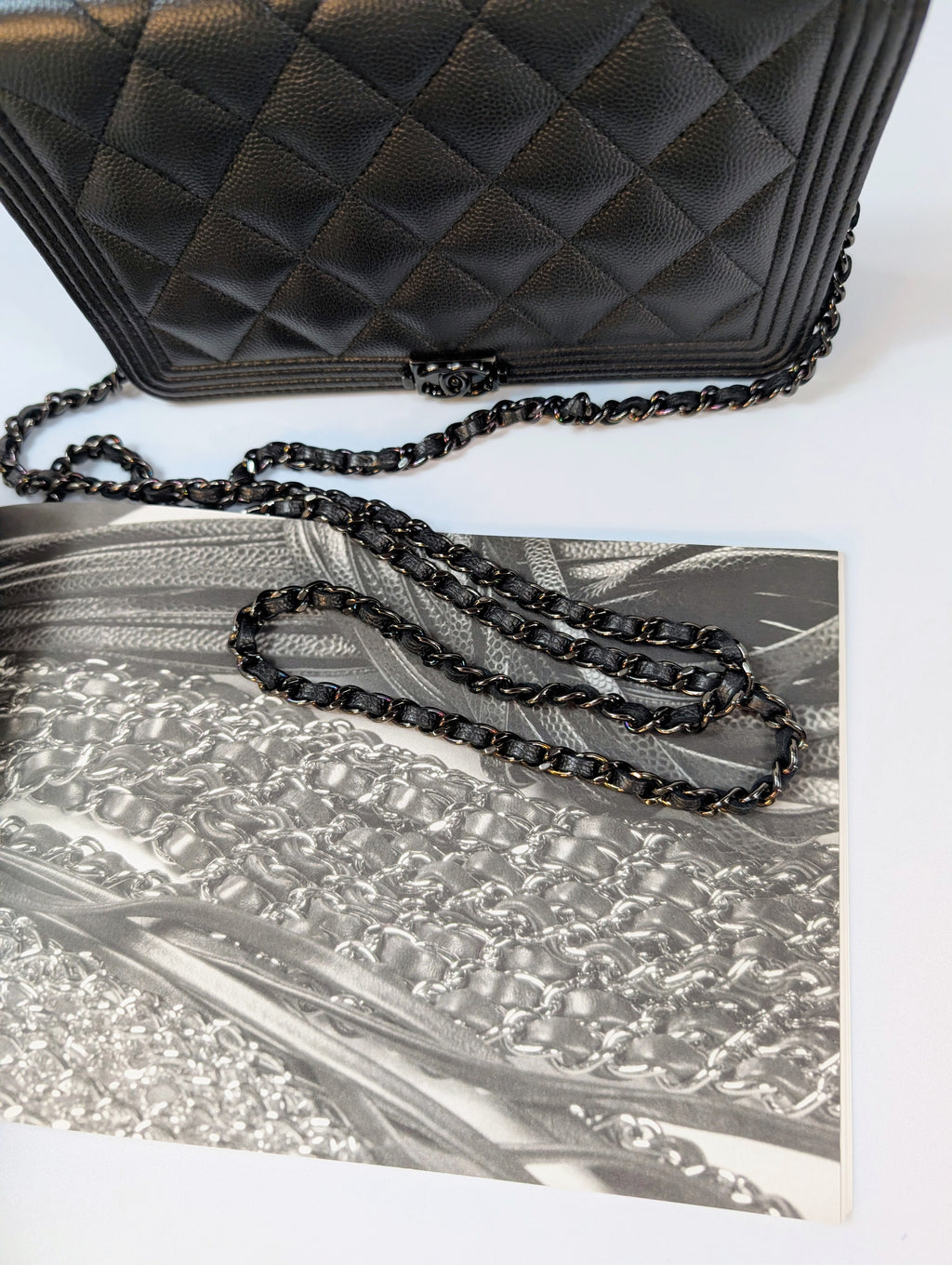 Chanel So Black Quilted Caviar Boy Wallet on Chain (WOC)