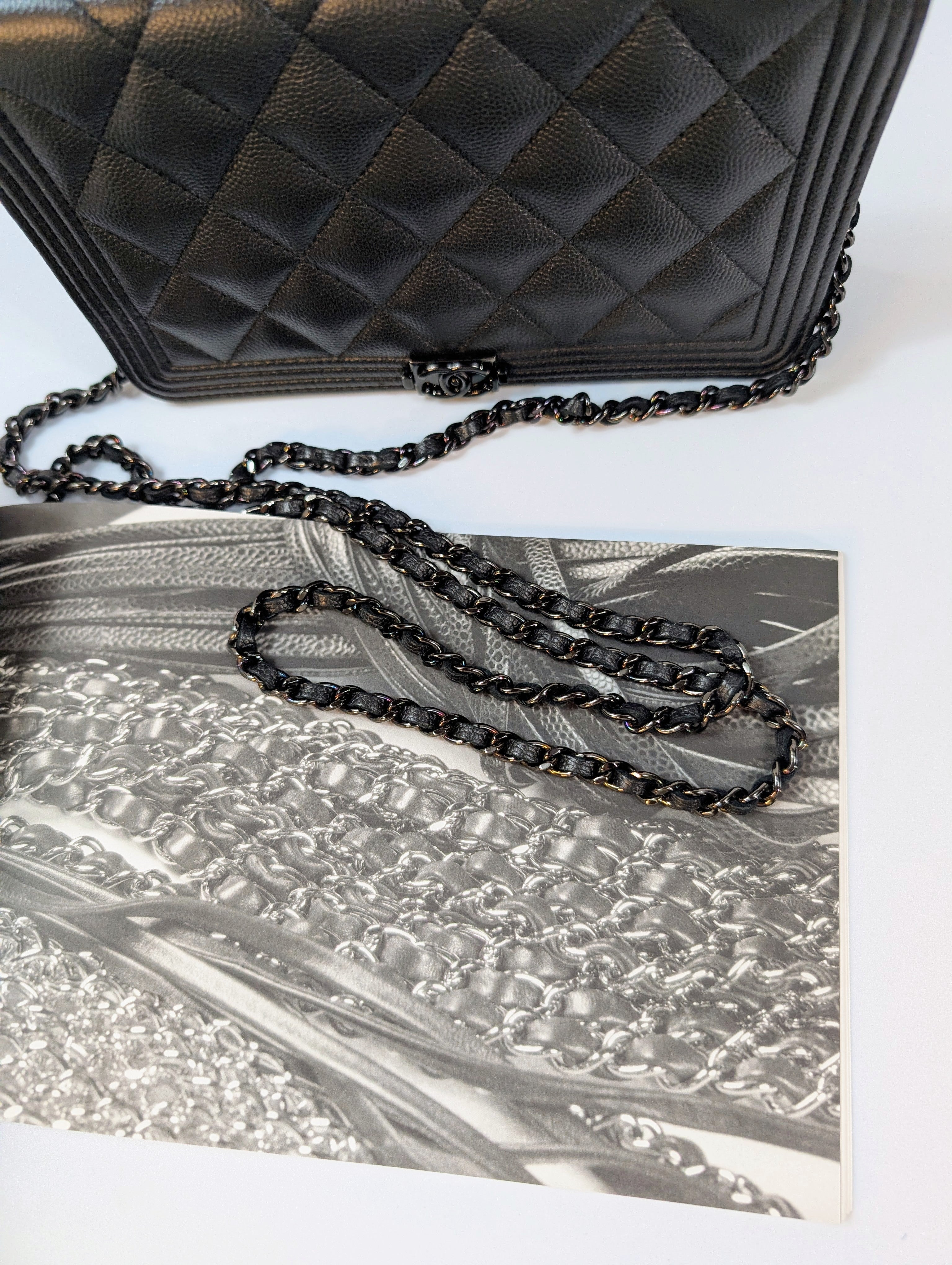 Chanel So Black Quilted Caviar Boy Wallet on Chain (WOC)