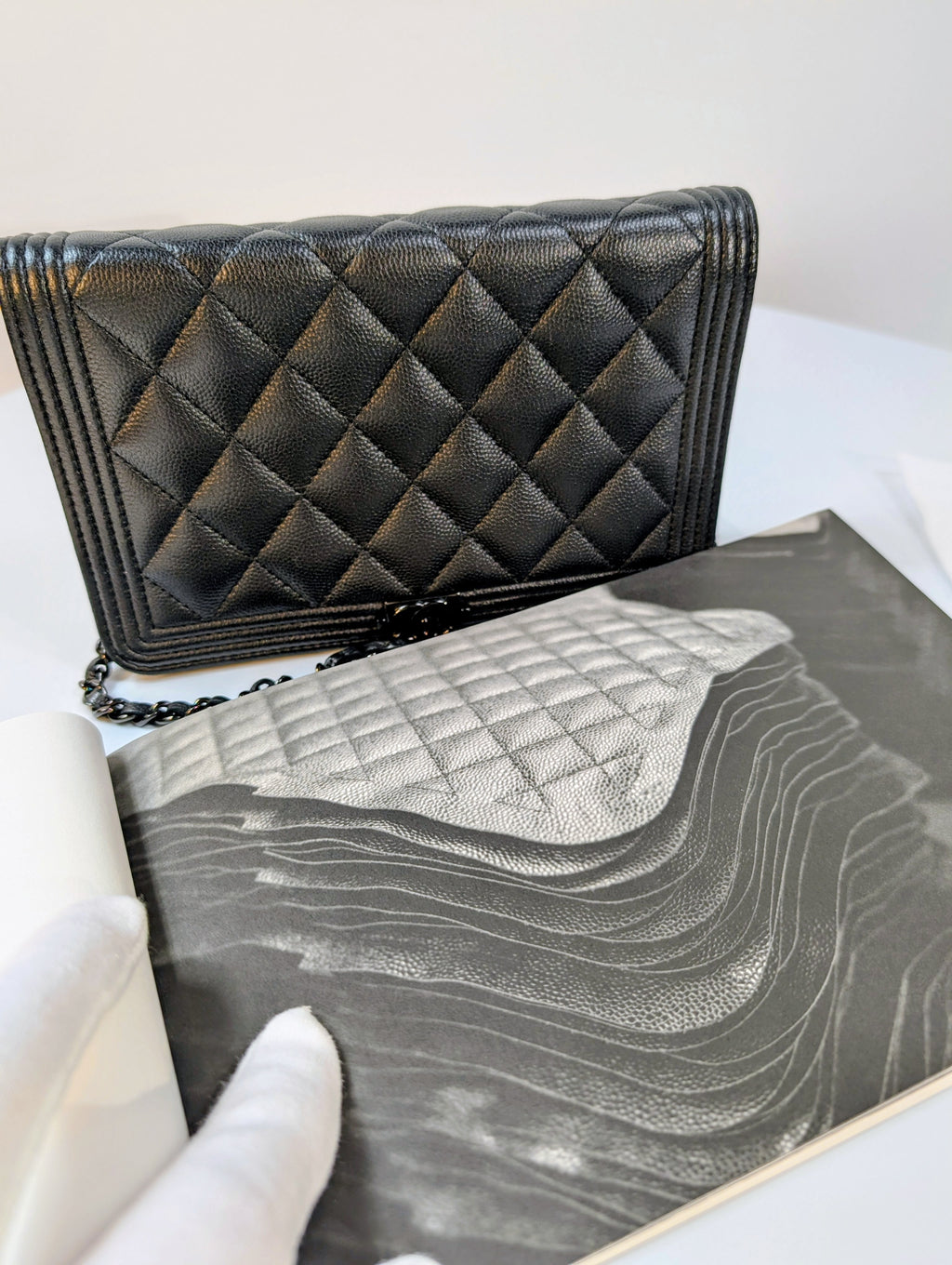 Chanel So Black Quilted Caviar Boy Wallet on Chain (WOC)
