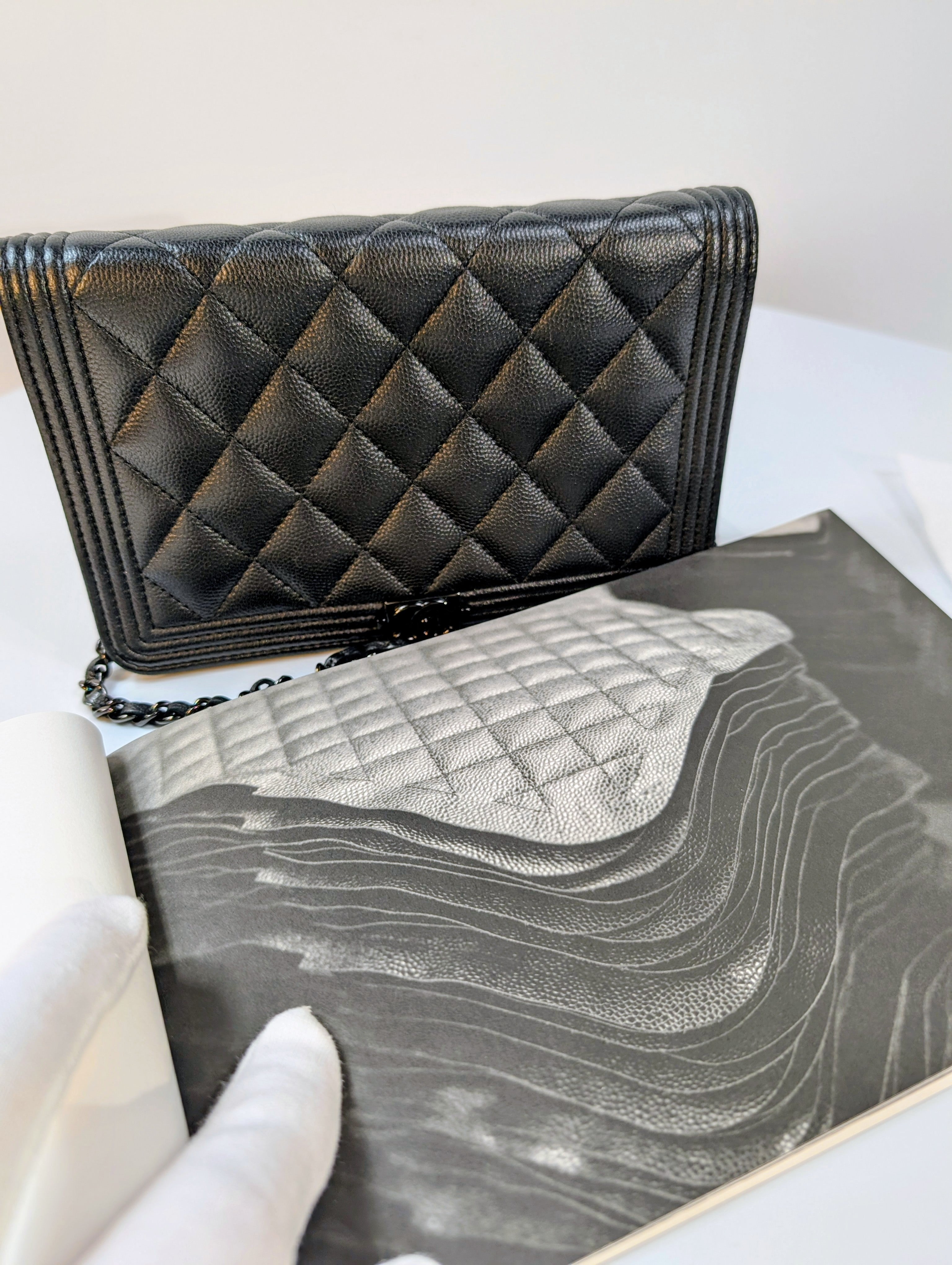 Chanel So Black Quilted Caviar Boy Wallet on Chain (WOC)