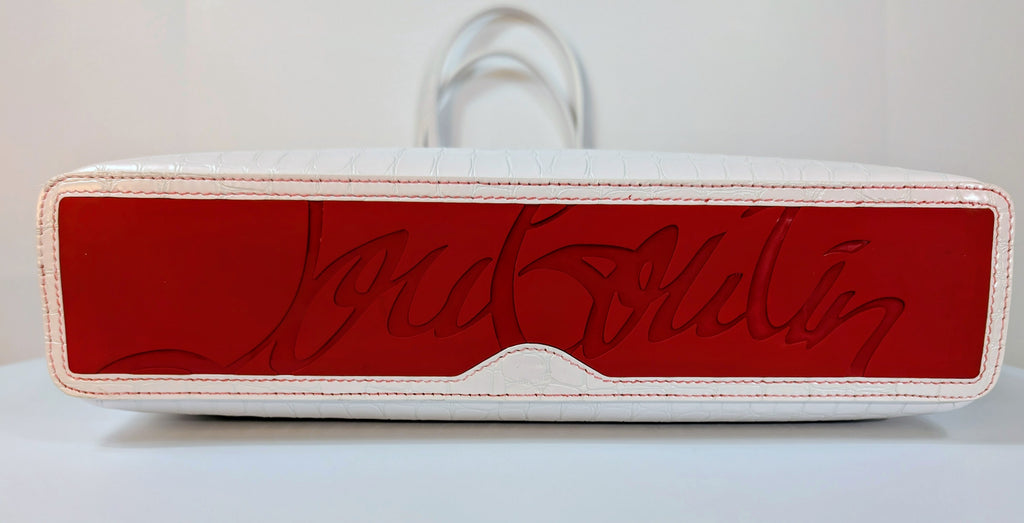 Christian Louboutin White Crocodile Embossed Leather Cabata Spikes Tote Bag