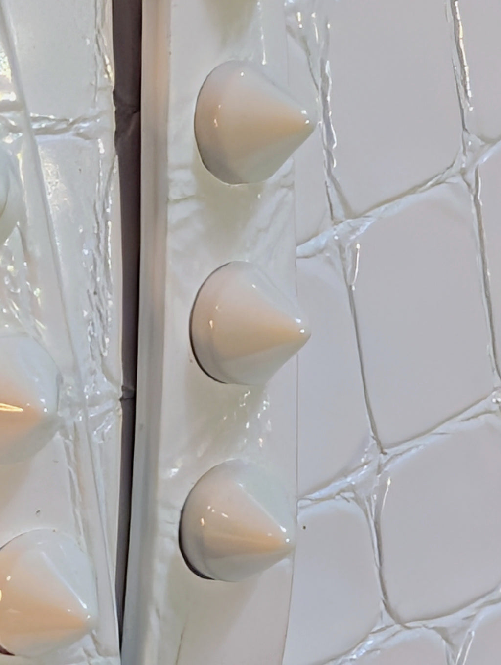 Christian Louboutin White Crocodile Embossed Leather Cabata Spikes Tote Bag