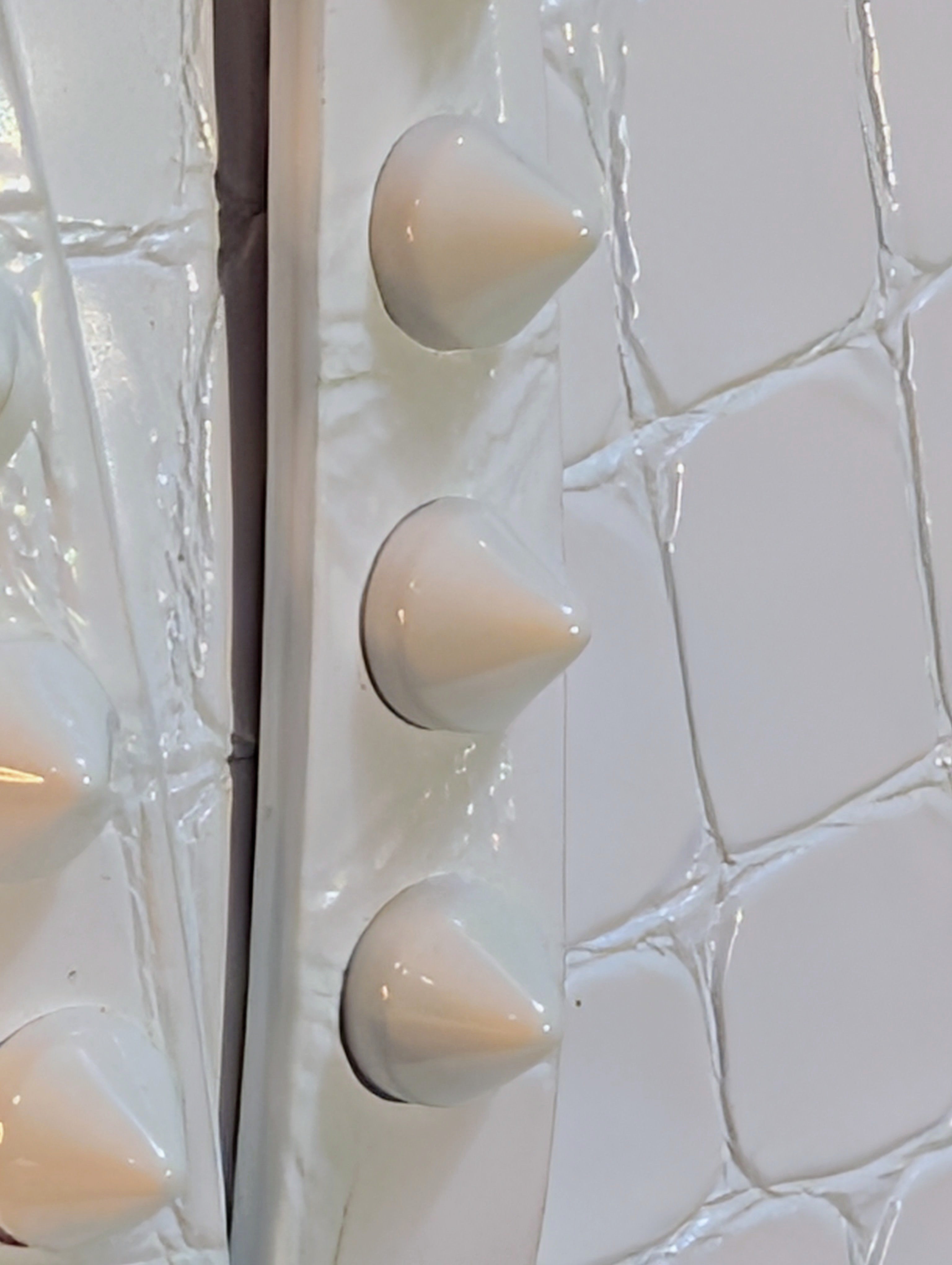 Christian Louboutin White Crocodile Embossed Leather Cabata Spikes Tote Bag